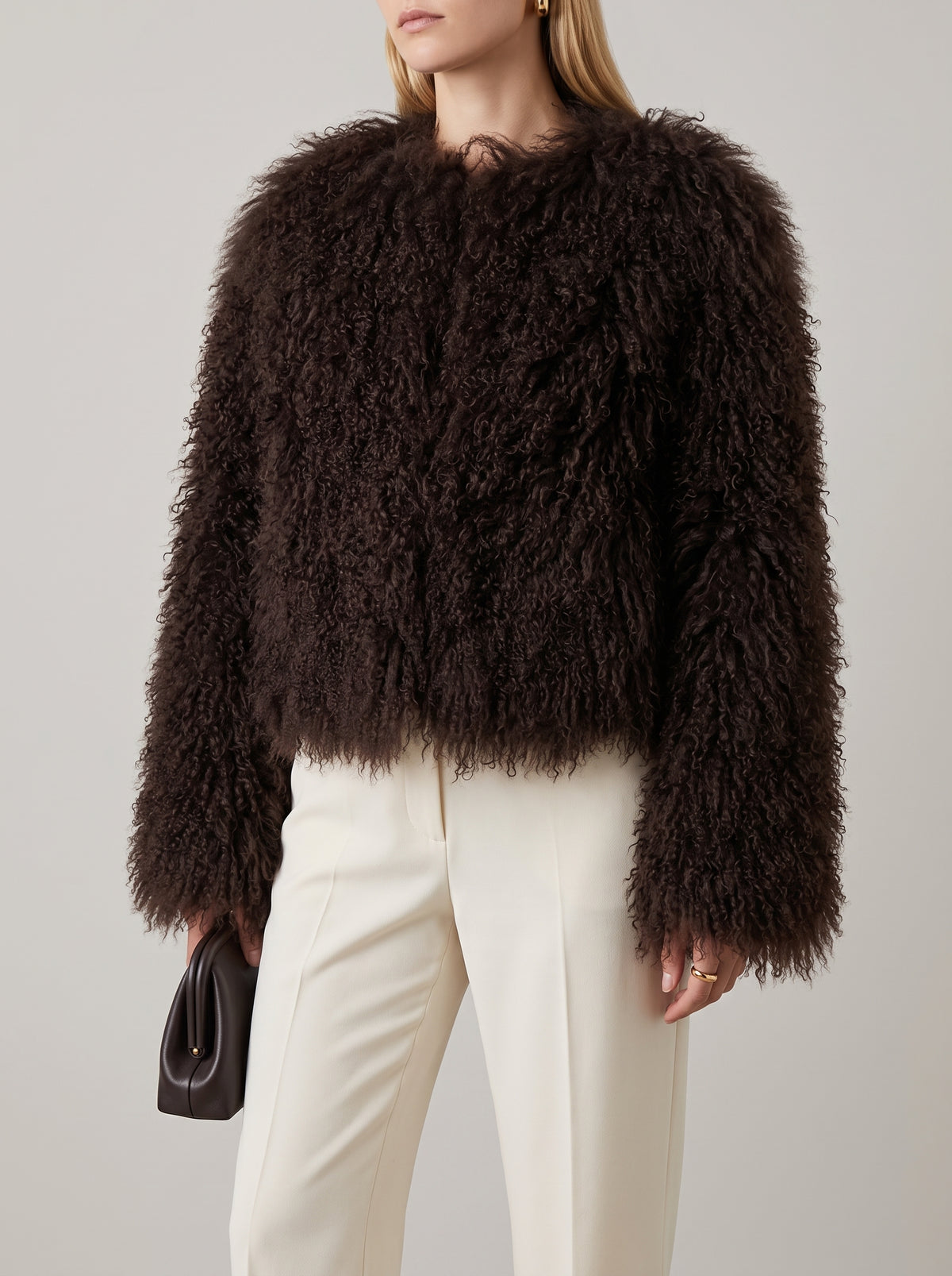 Elsie Short Fluffy Faux Fur Coat — Brown