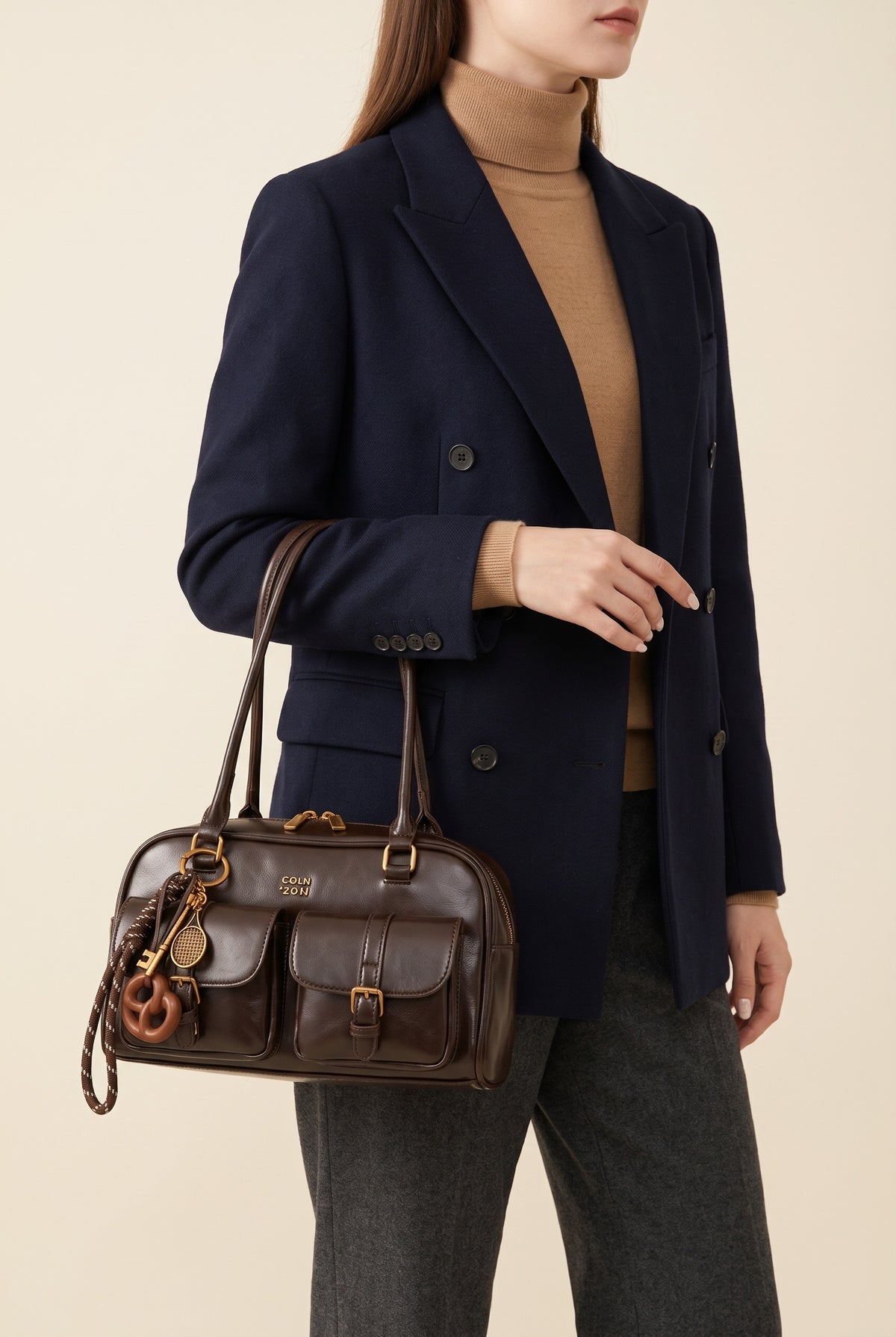 Jessa Multi-Pocket Faux Leather Handbag — On-Model View