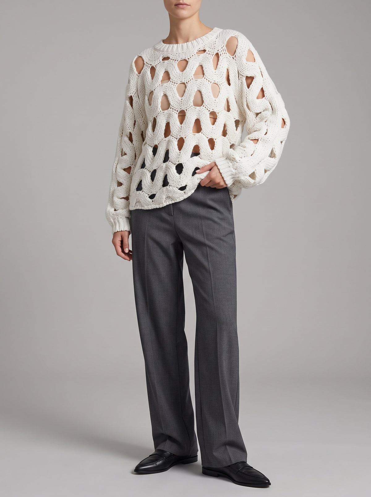 SOPHIE — Open-Knit Jumper - White