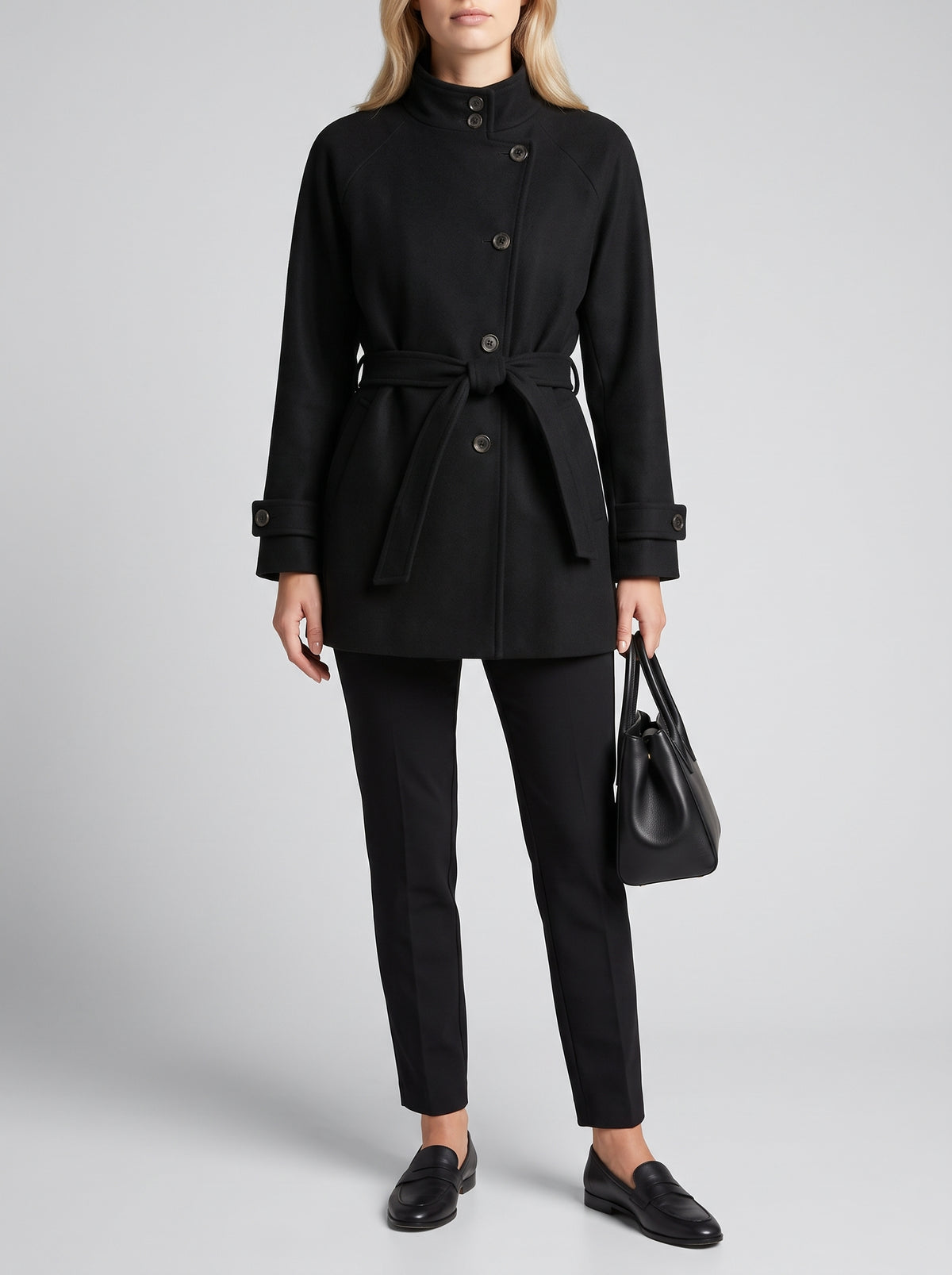 Jolina Belted Knit Coat — Black