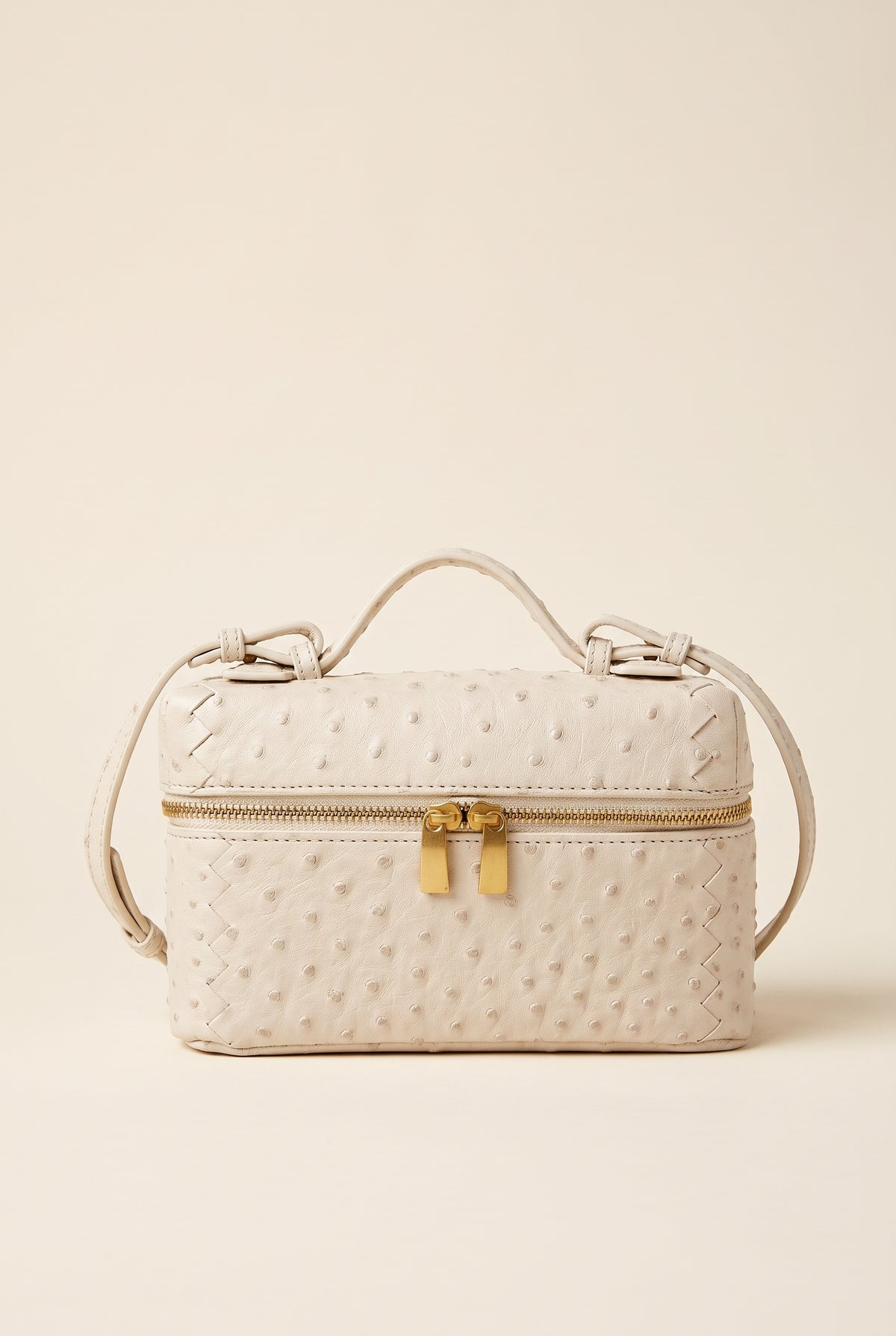 Delphine Ostrich-Effect Box Bag — Beige