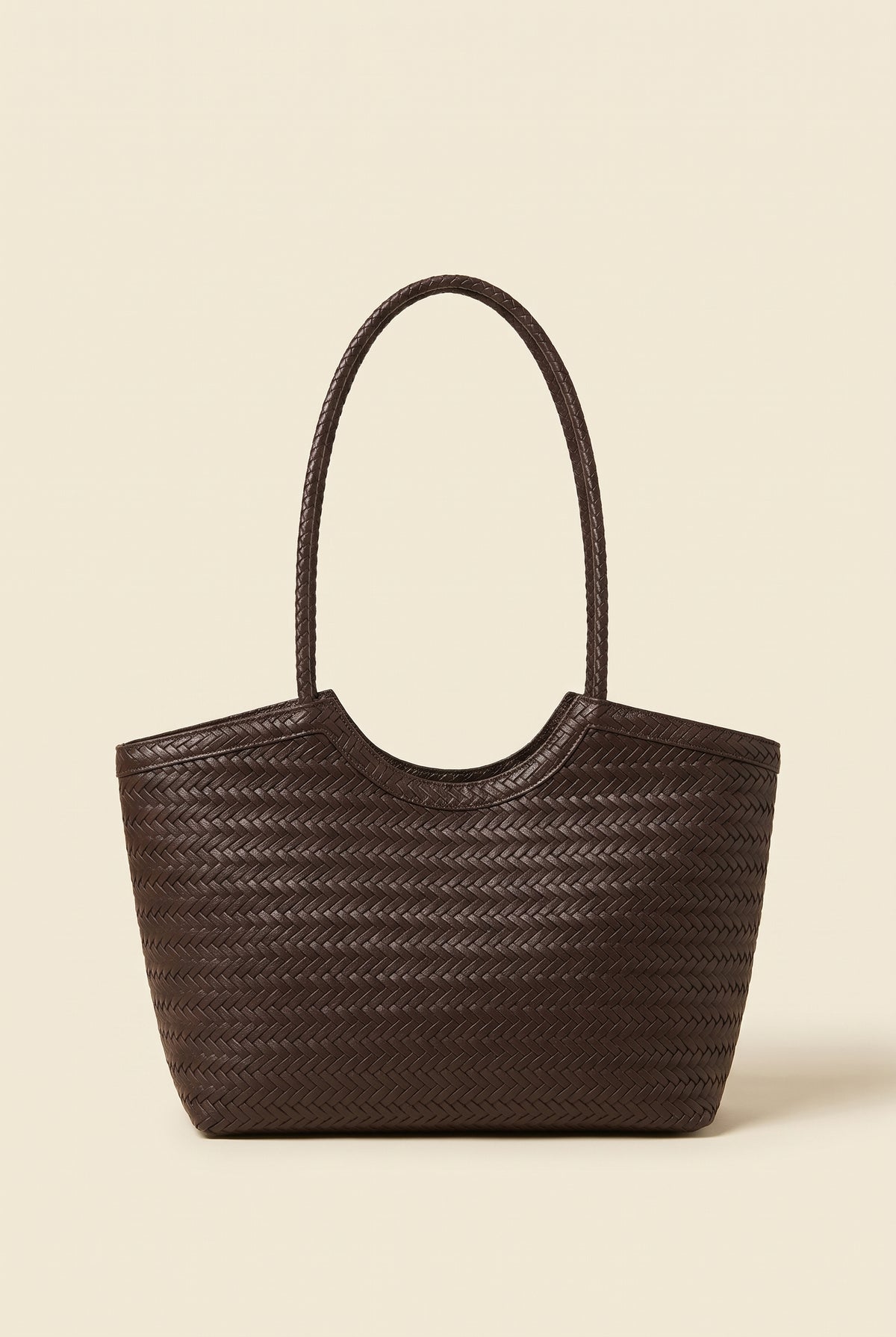 Elena Woven Faux Leather Handbag — Dark Brown