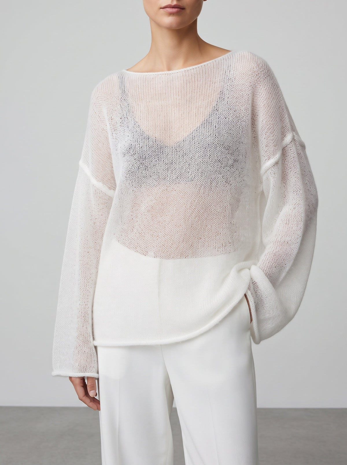 Lilian Oversized Semi-Sheer Sweatshirt — White