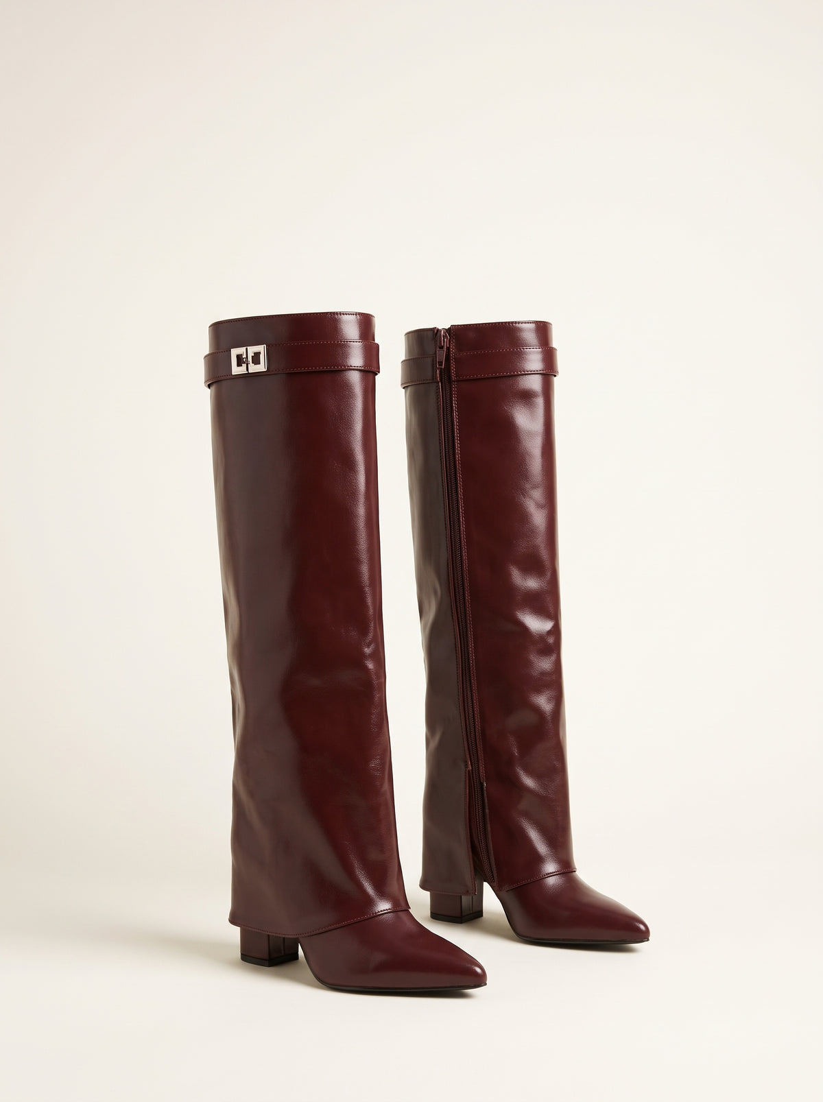 Bottes hautes Monica ajustées - Bordeaux lisse