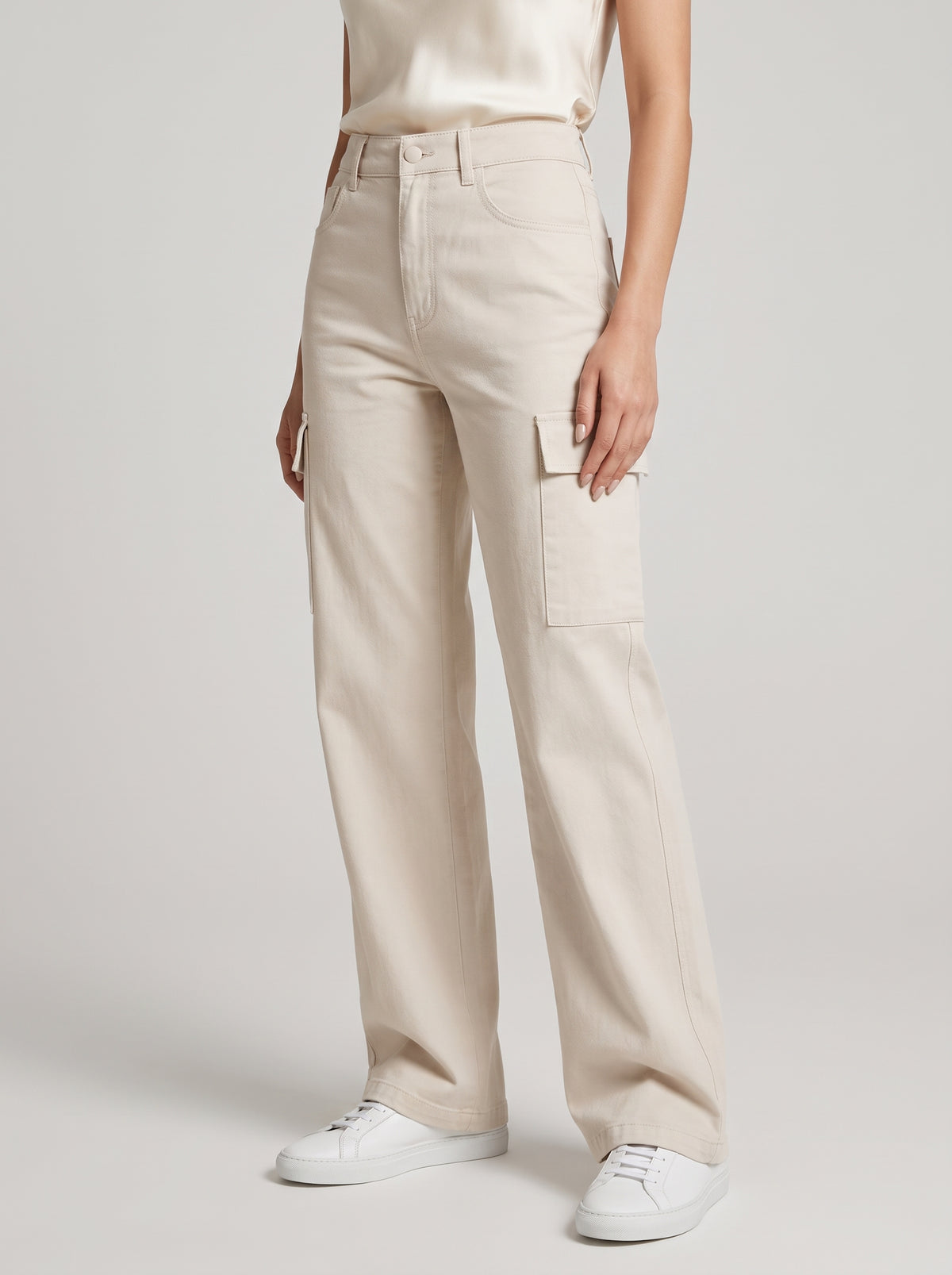 Bianca Straight-Leg Cargo Pants — Beige