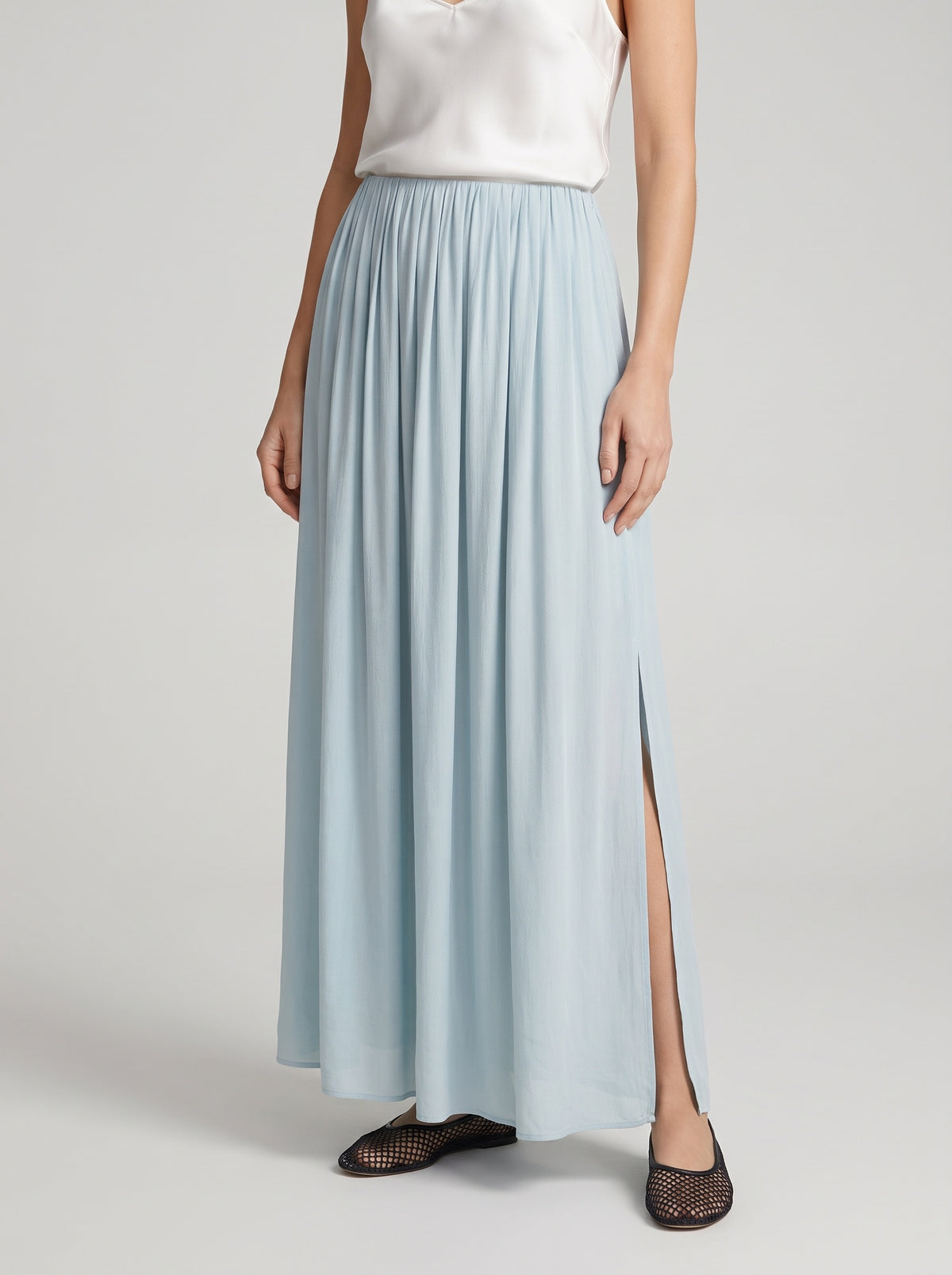 Jupe longue Afroza en mousseline fluide - Bleu