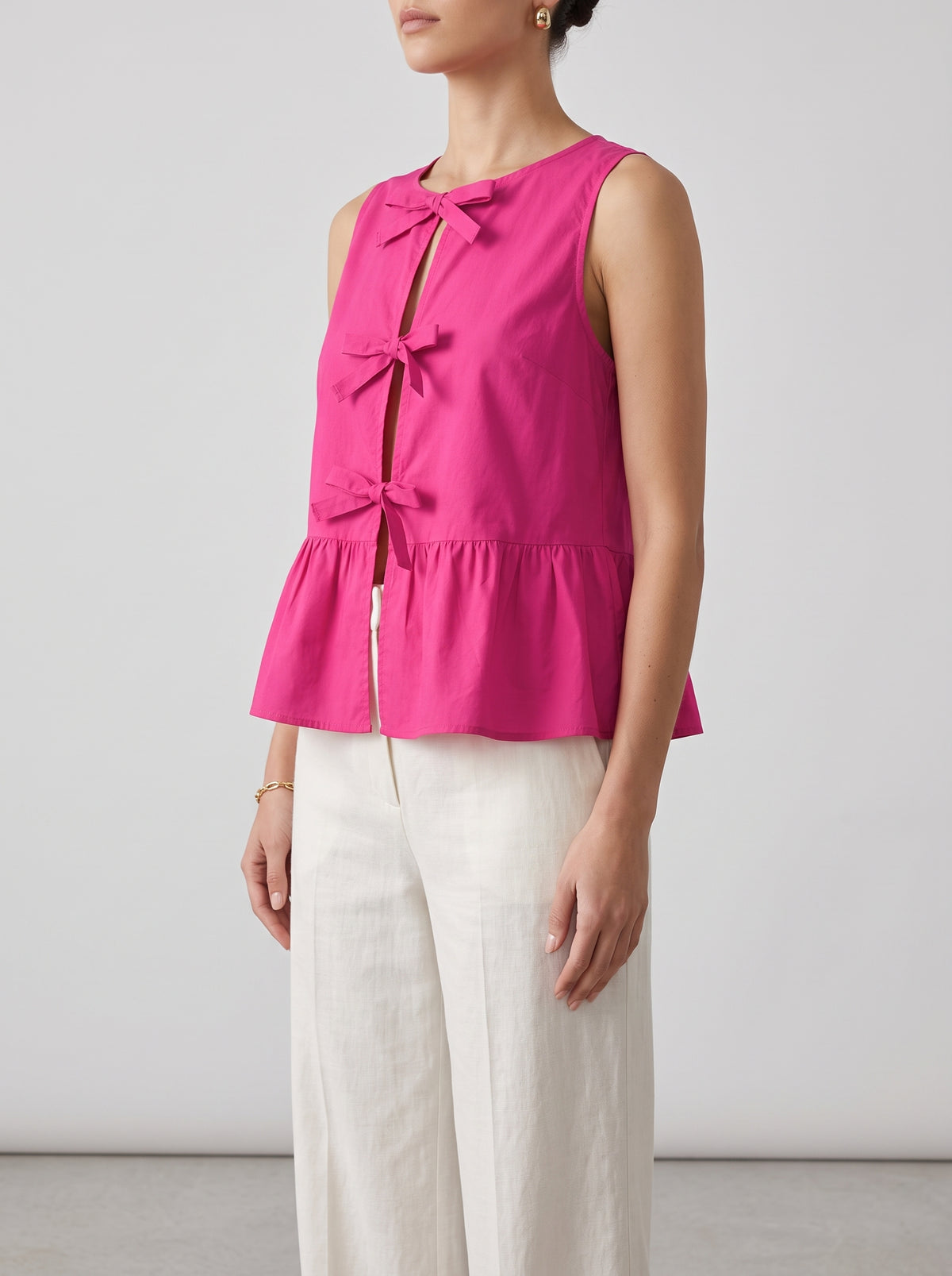 Bianca Sleeveless Bow Peplum Top — Bright Pink