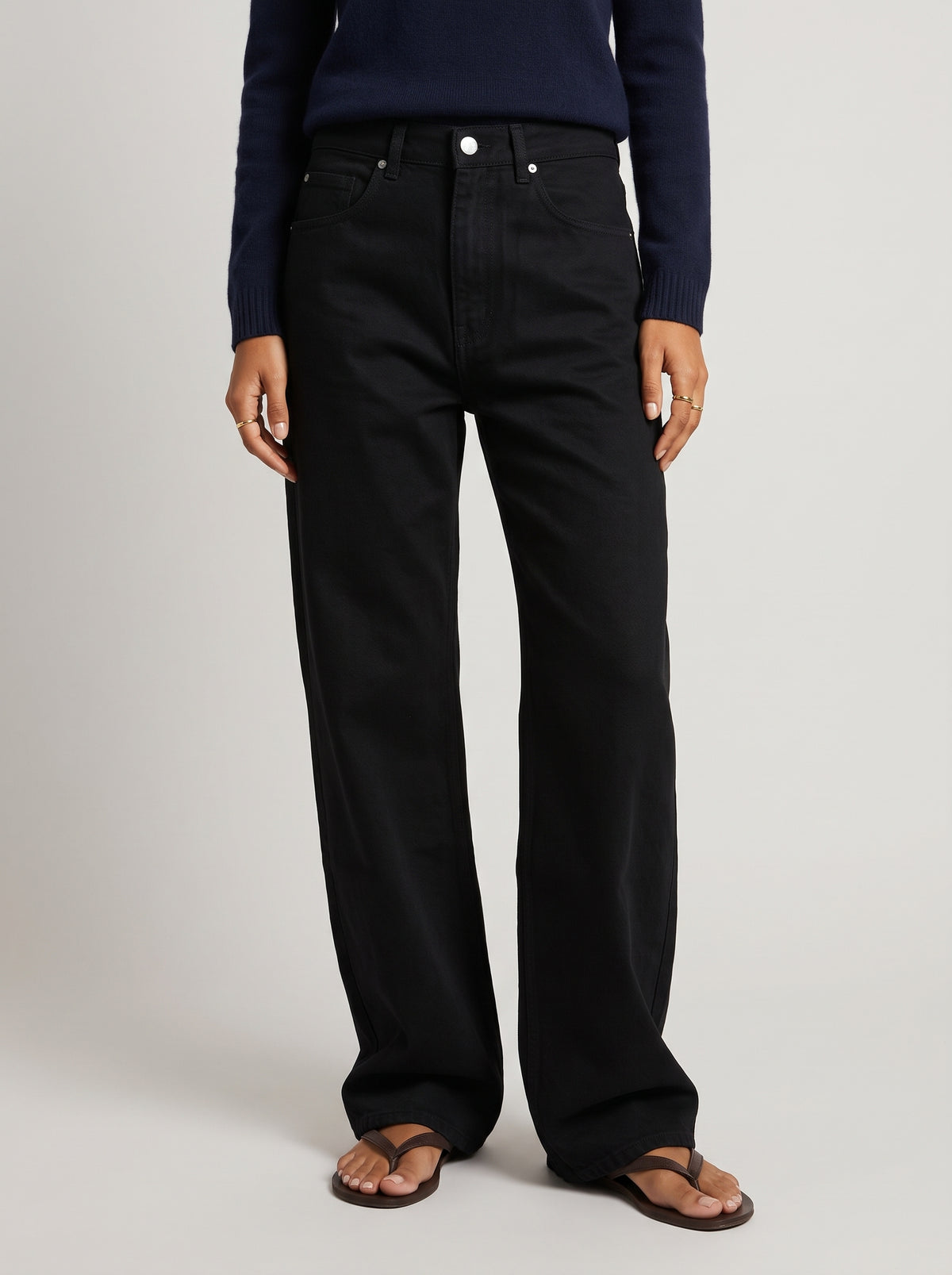 Charlize Star Patchwork Color-Block Jeans — Black