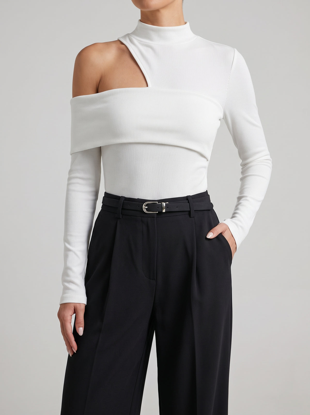 Hazel Cold-Shoulder Knit Top - White