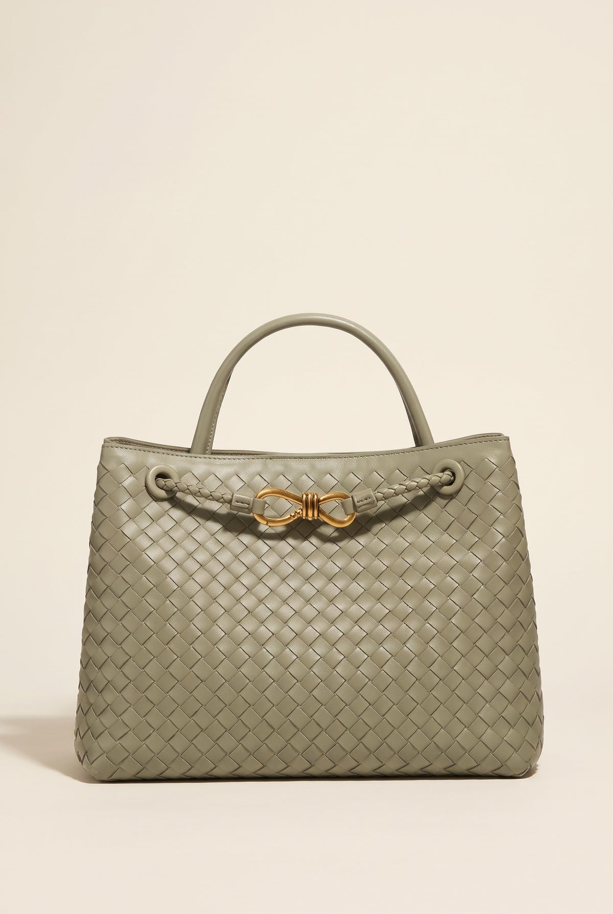 Lucia Woven Faux Leather Bag — Olive Green