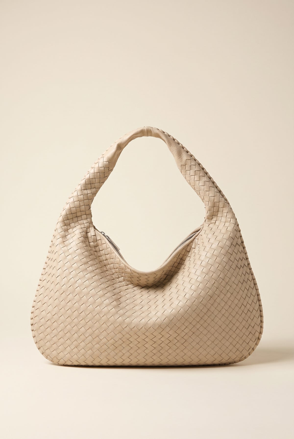 XL Woven Leather Bag — Beige