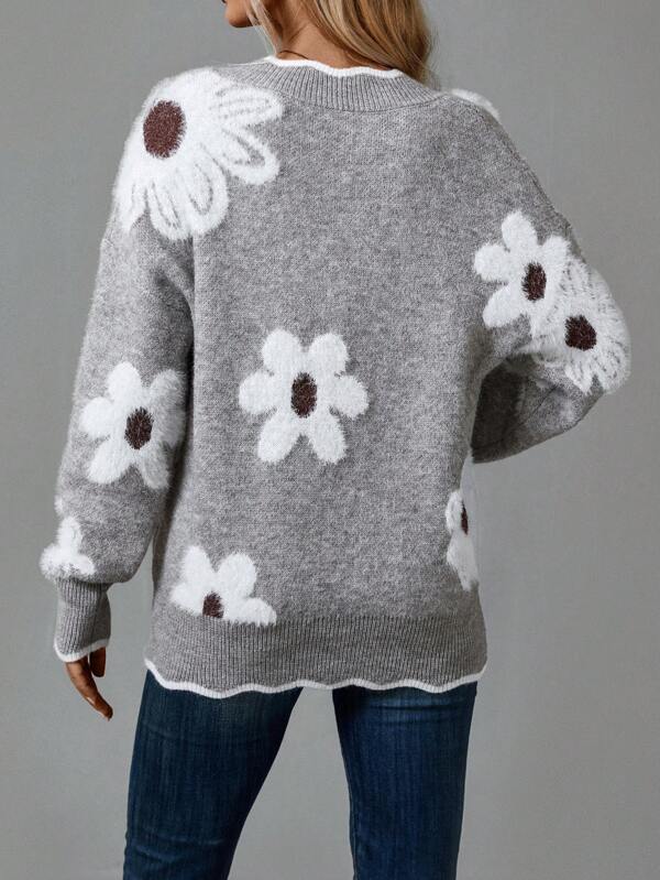 THÉA — Pull Floral à Col en V