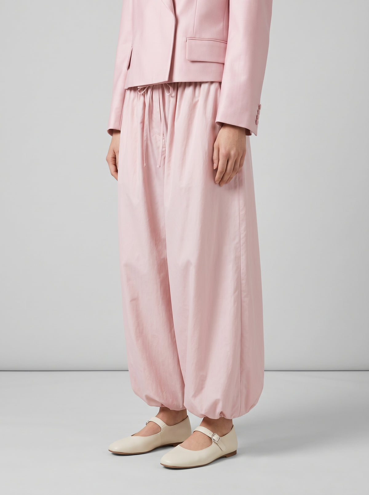 Inga Cotton Elastic-Waist Baggy Pants — Pink