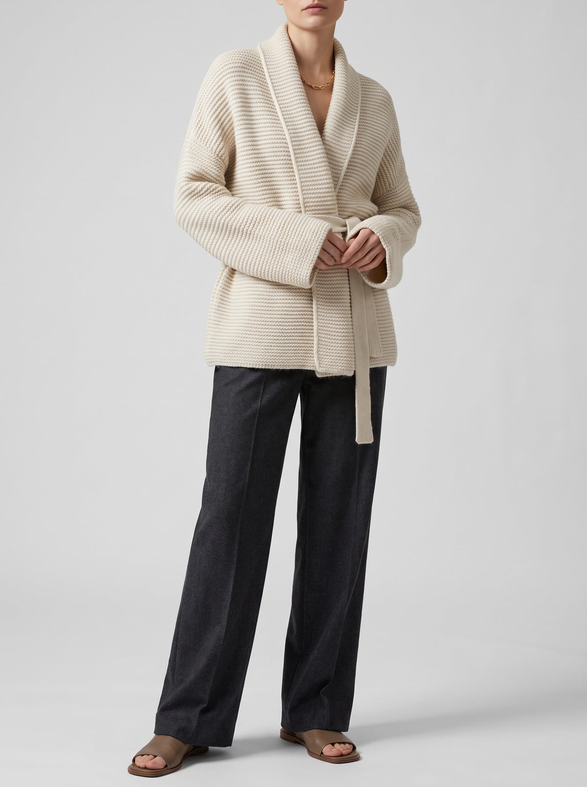 Abigail Belted Knit Cardigan — Cream