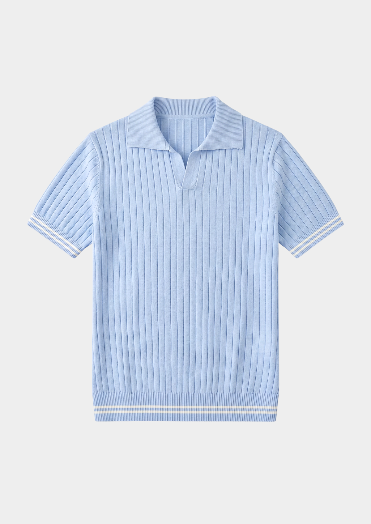 Polo côtelé sans boutons Pierre bleu clair