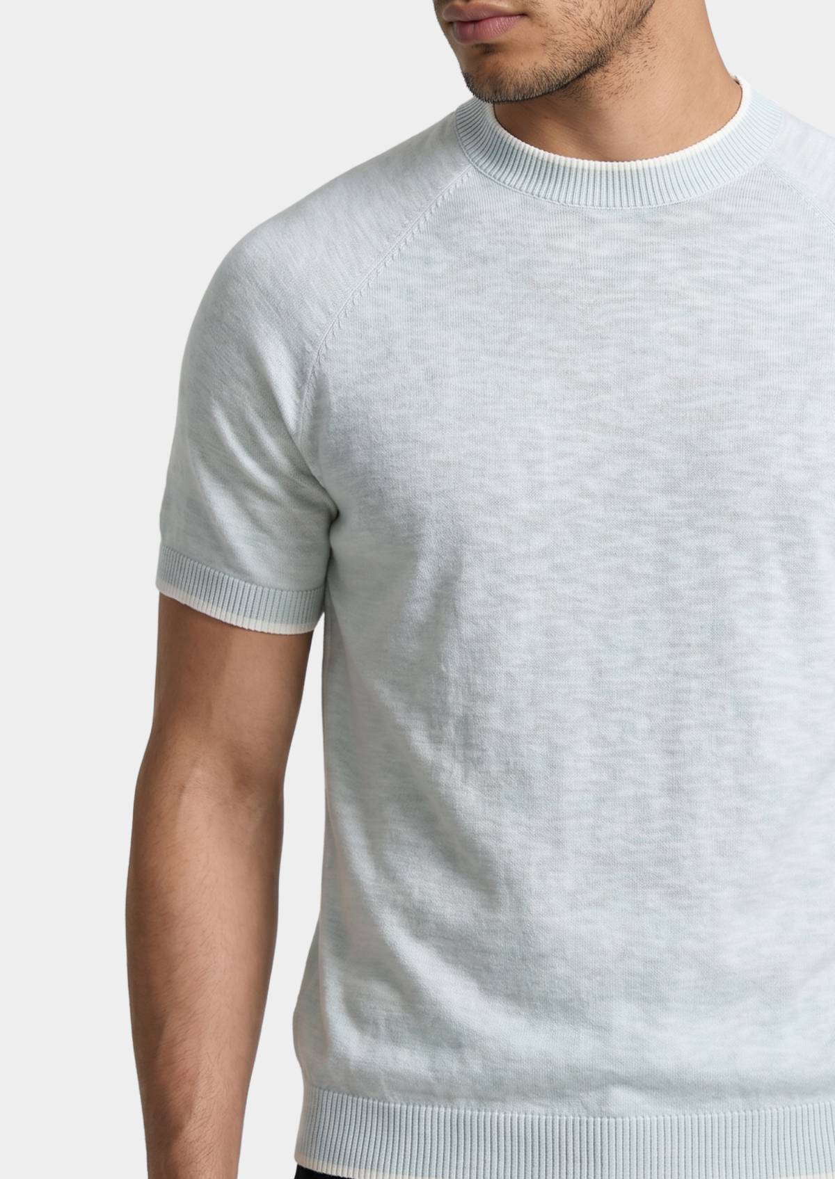 T-Shirt Capri en lin contrasté bleu glacier
