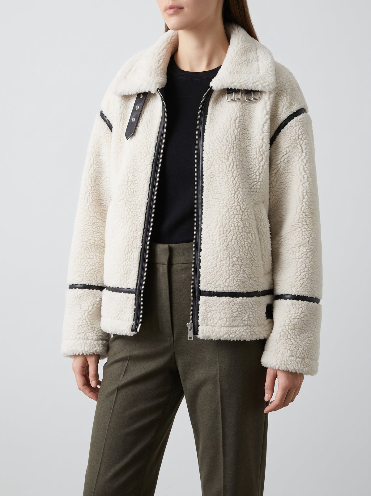 Veste contrastée Solène en laine d'agneau mélangée