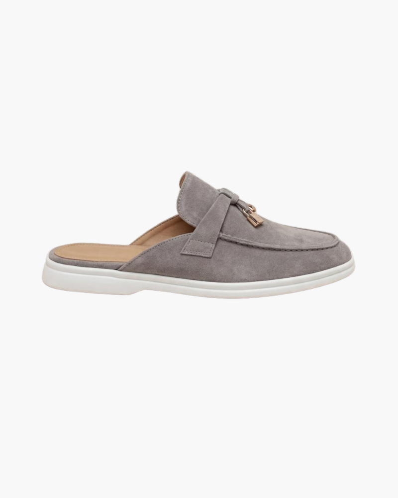 Mule Saint-Tropez en suède gris clair — vue principale