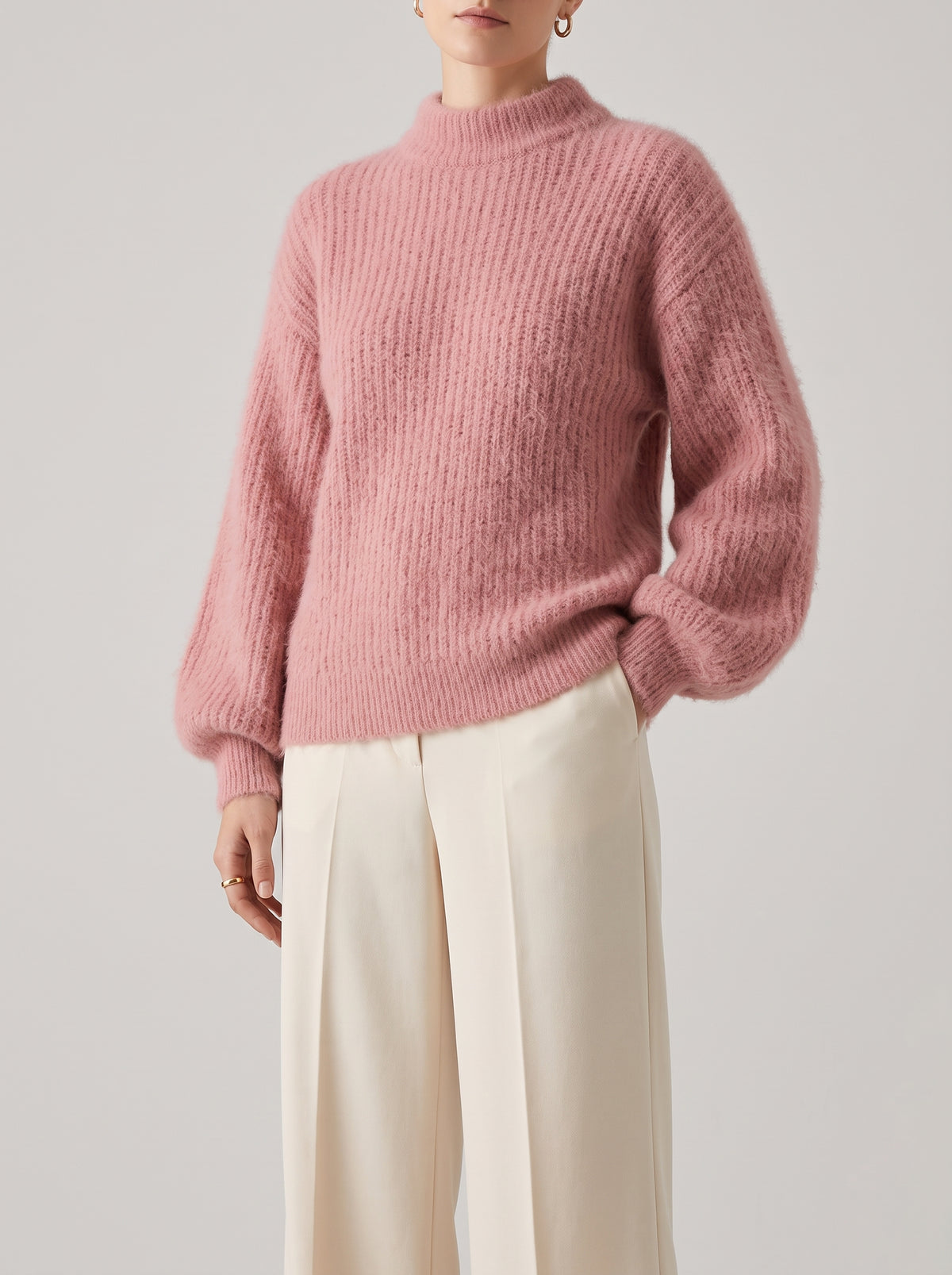 Anaïs Oversized Angora Knit Sweater — Pink