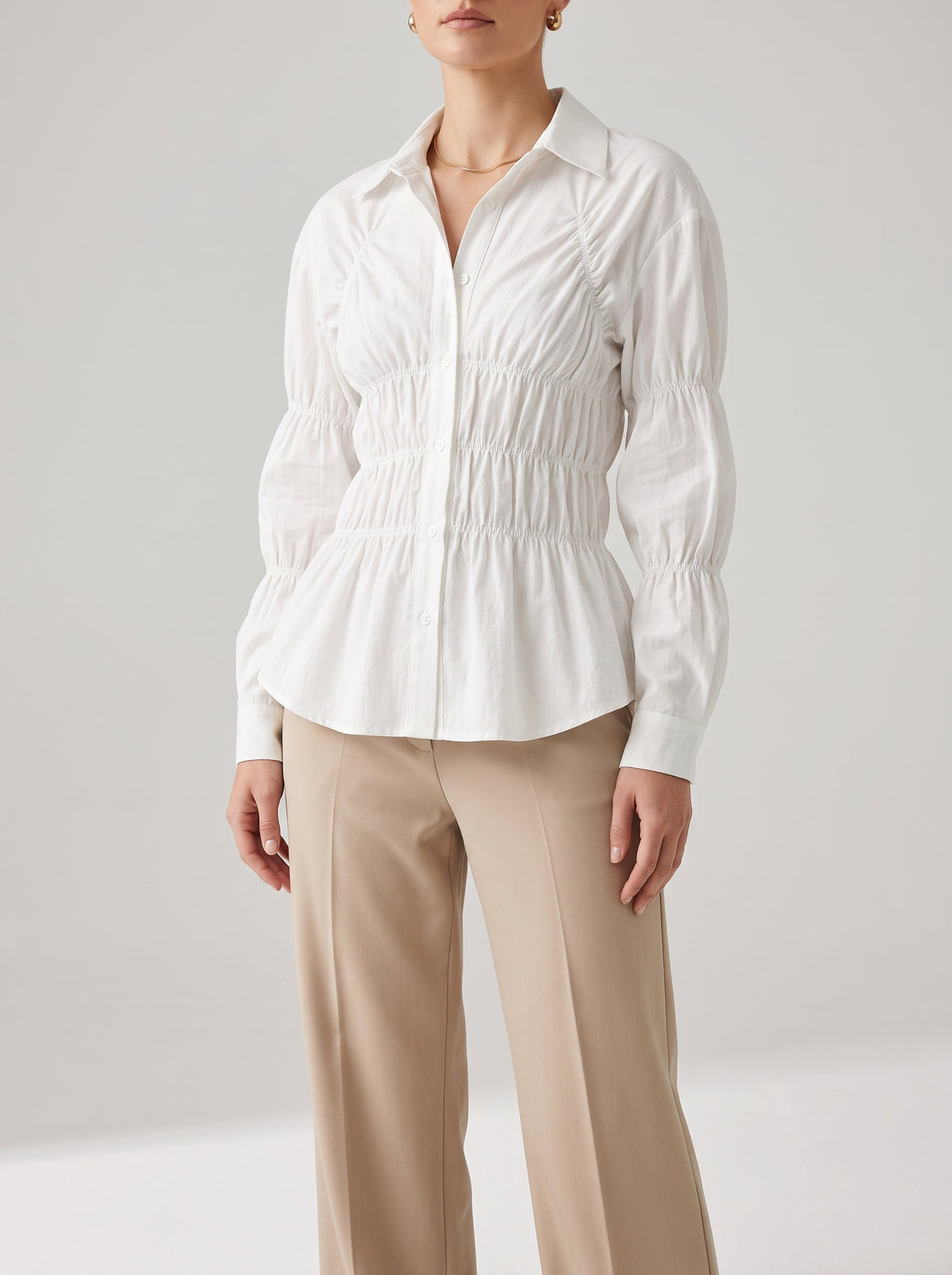 Suzette Ruched Long Sleeve Shirt — White
