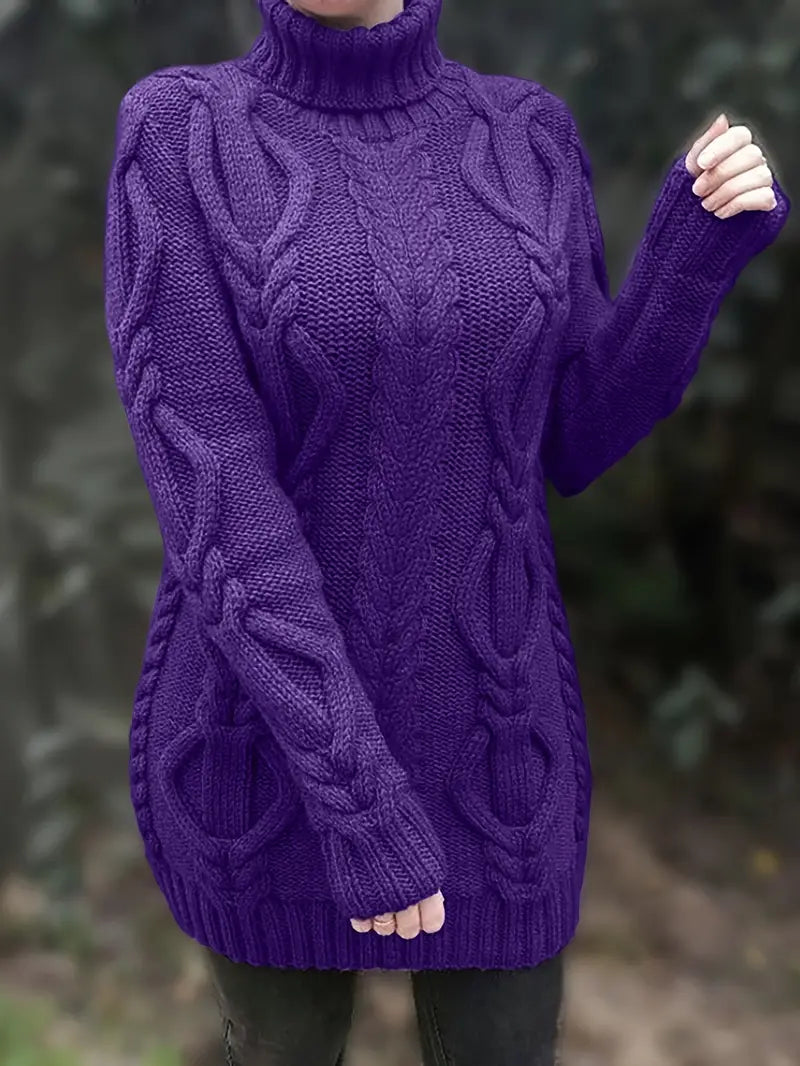 MADELEINE — Robe à Col Roulé en Maille Torsadée