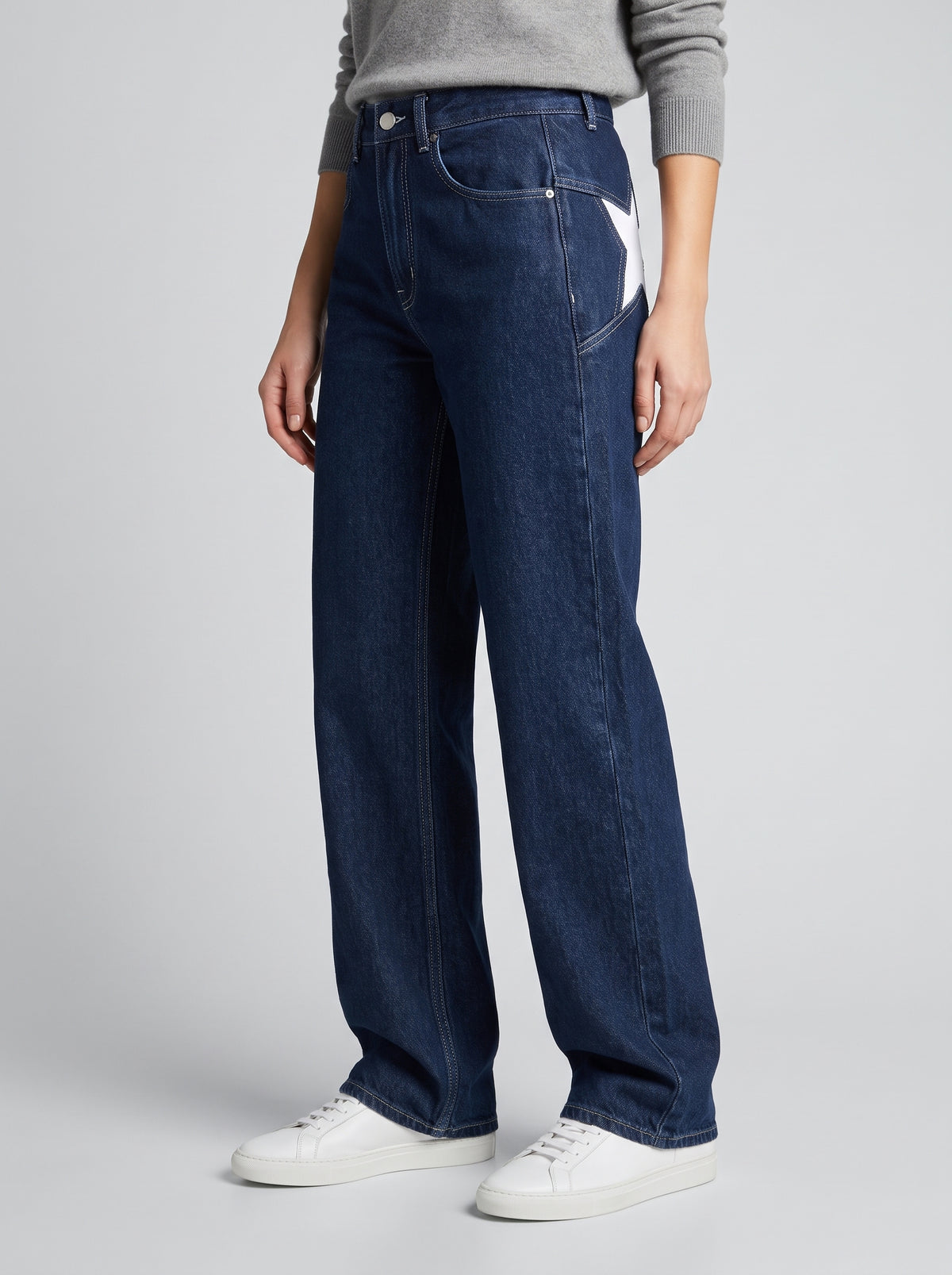 Charlize Star Patchwork Color-Block Jeans — Dark Blue