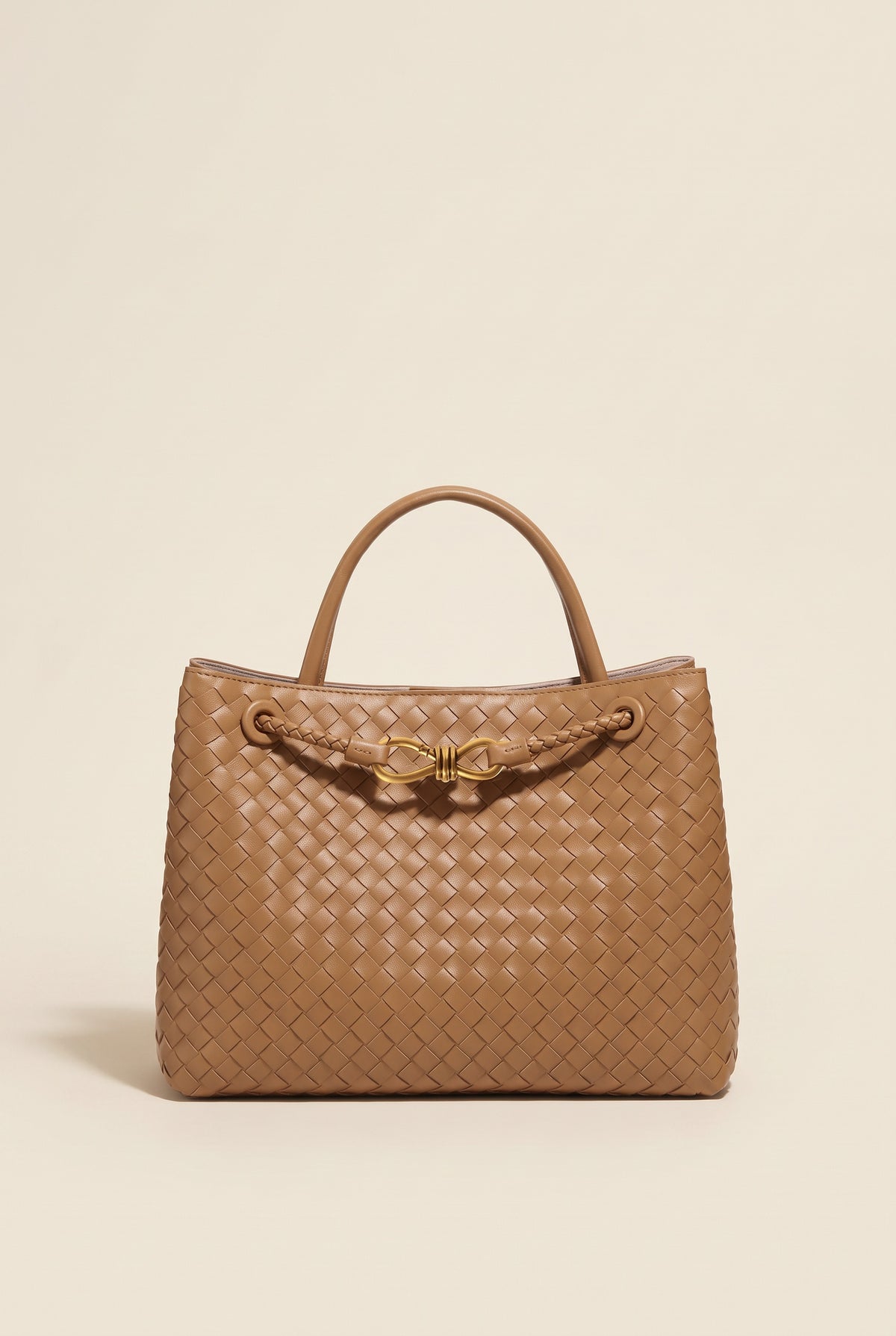 Lucia Woven Faux Leather Bag — Brown