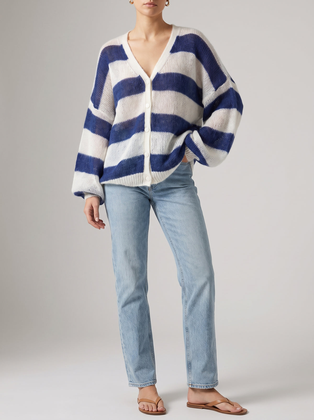 Christel Striped Loose Fit Cardigan - Navy