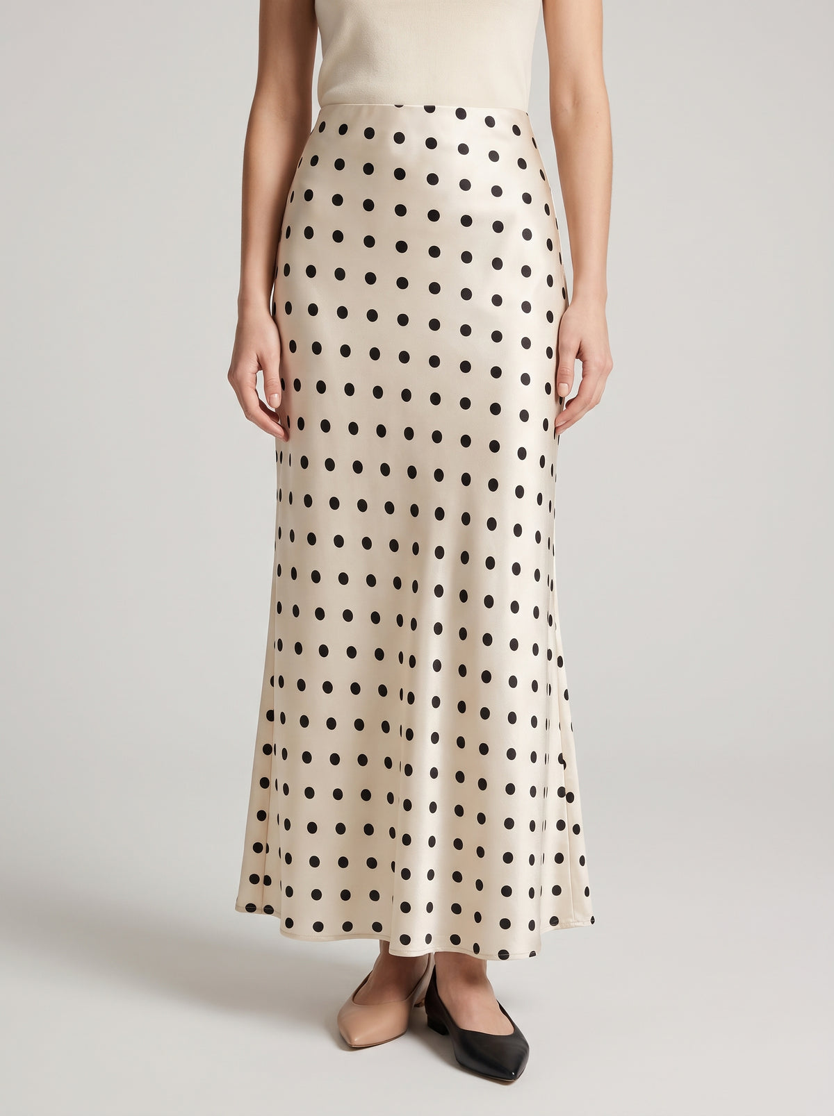Bianca Polka Dot Mermaid Midi Skirt — White
