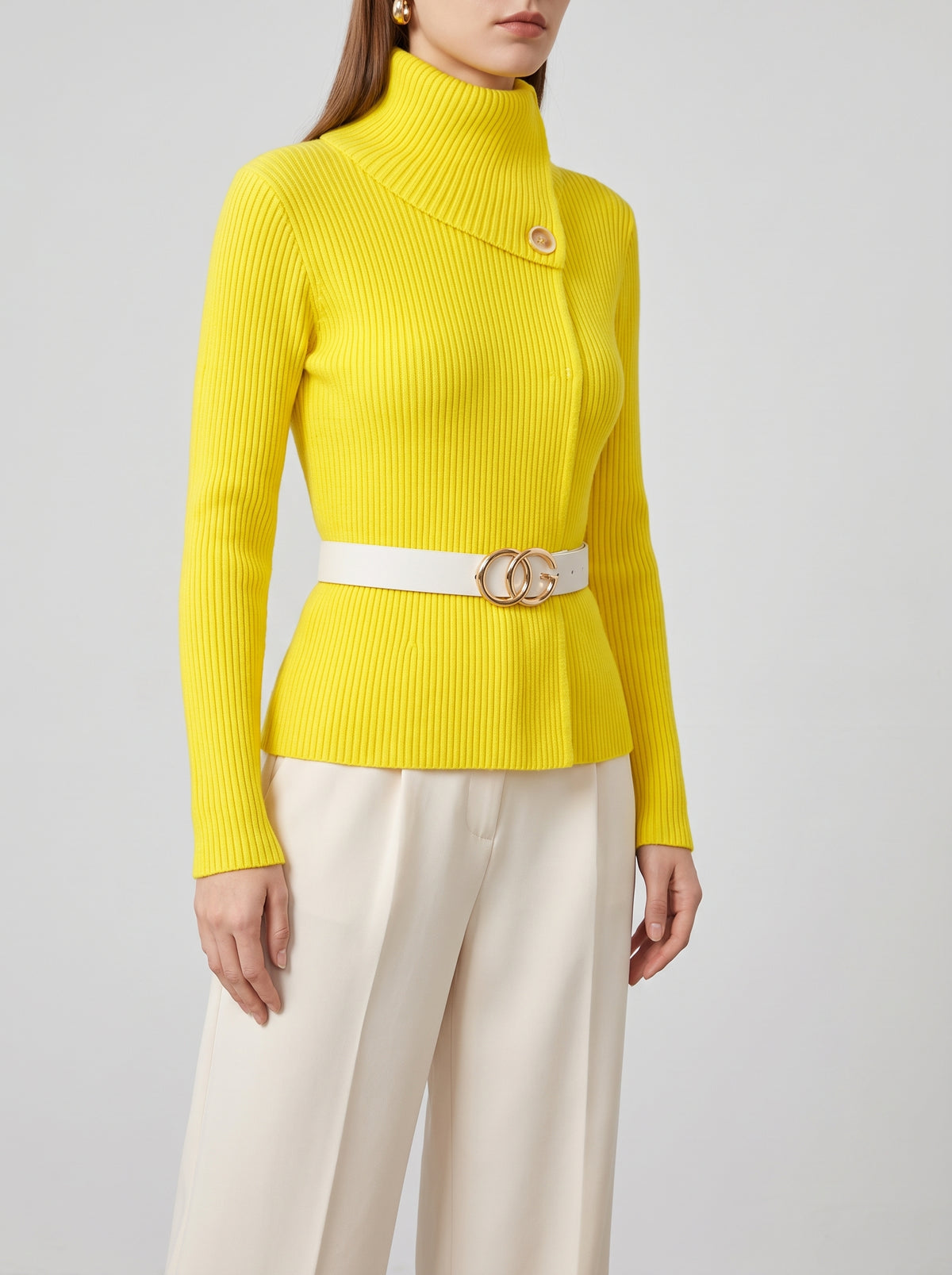 COLETTE — Striped Knit Cardigan - Yellow