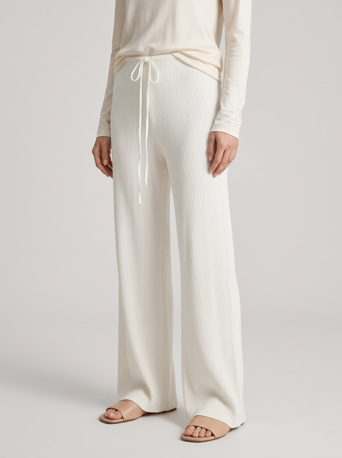 Lorena Ribbed Knit Lounge Pants — White