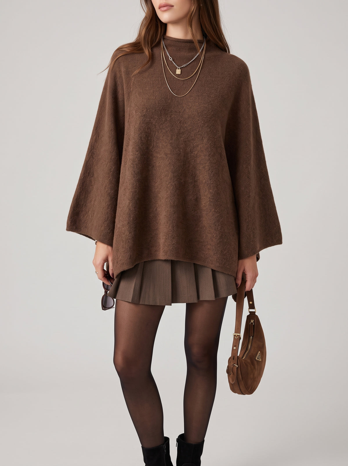 Adelinka Knitted Poncho - Dark Brown