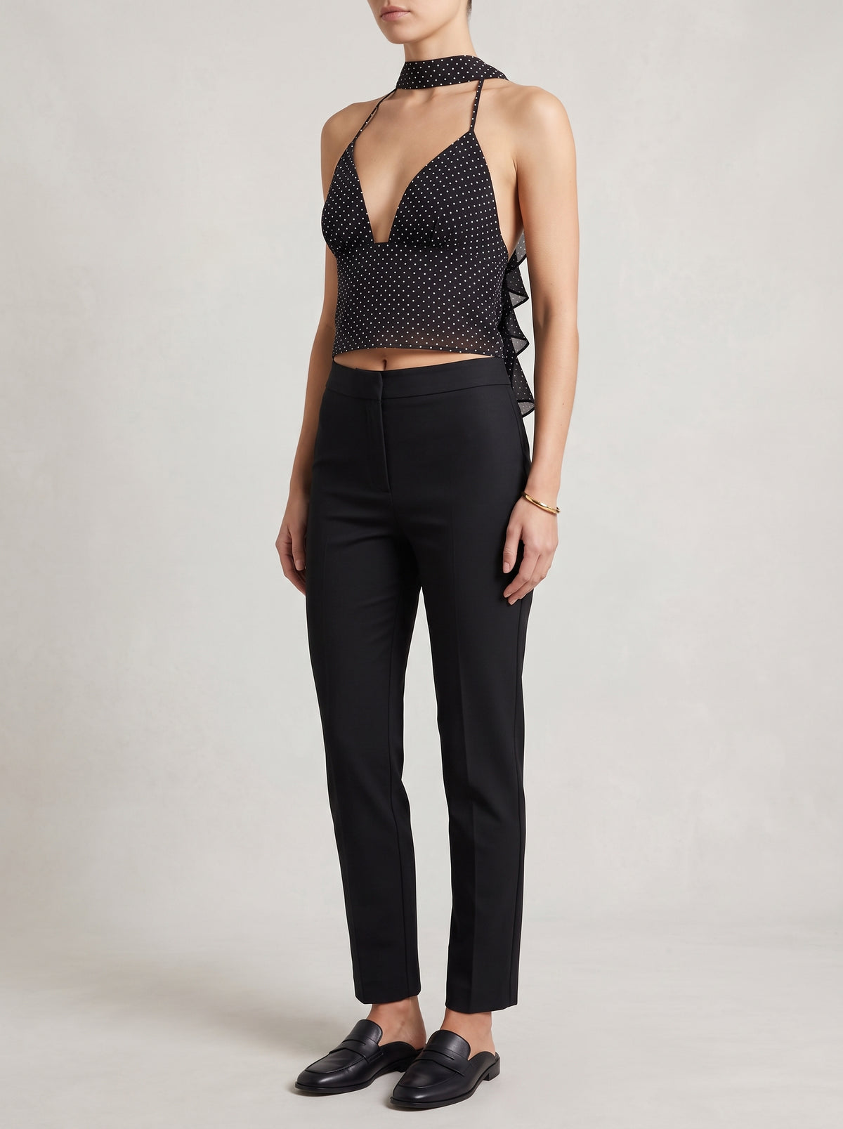 Carla Polka Dot Backless Top — Black