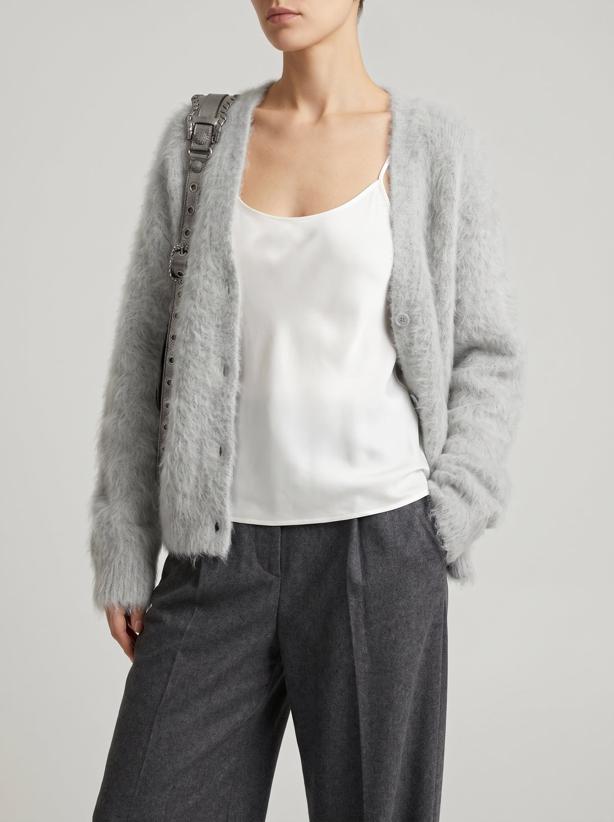Terry Soft Knit Cardigan — Light Gray