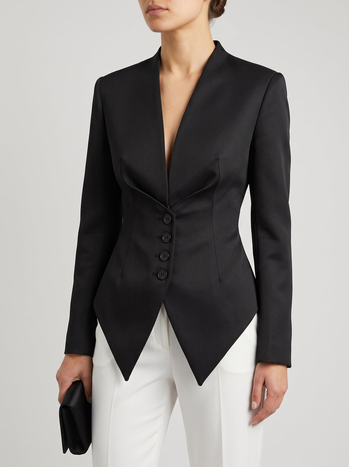 Tricia Structured-Shoulder Fitted Blazer - Black