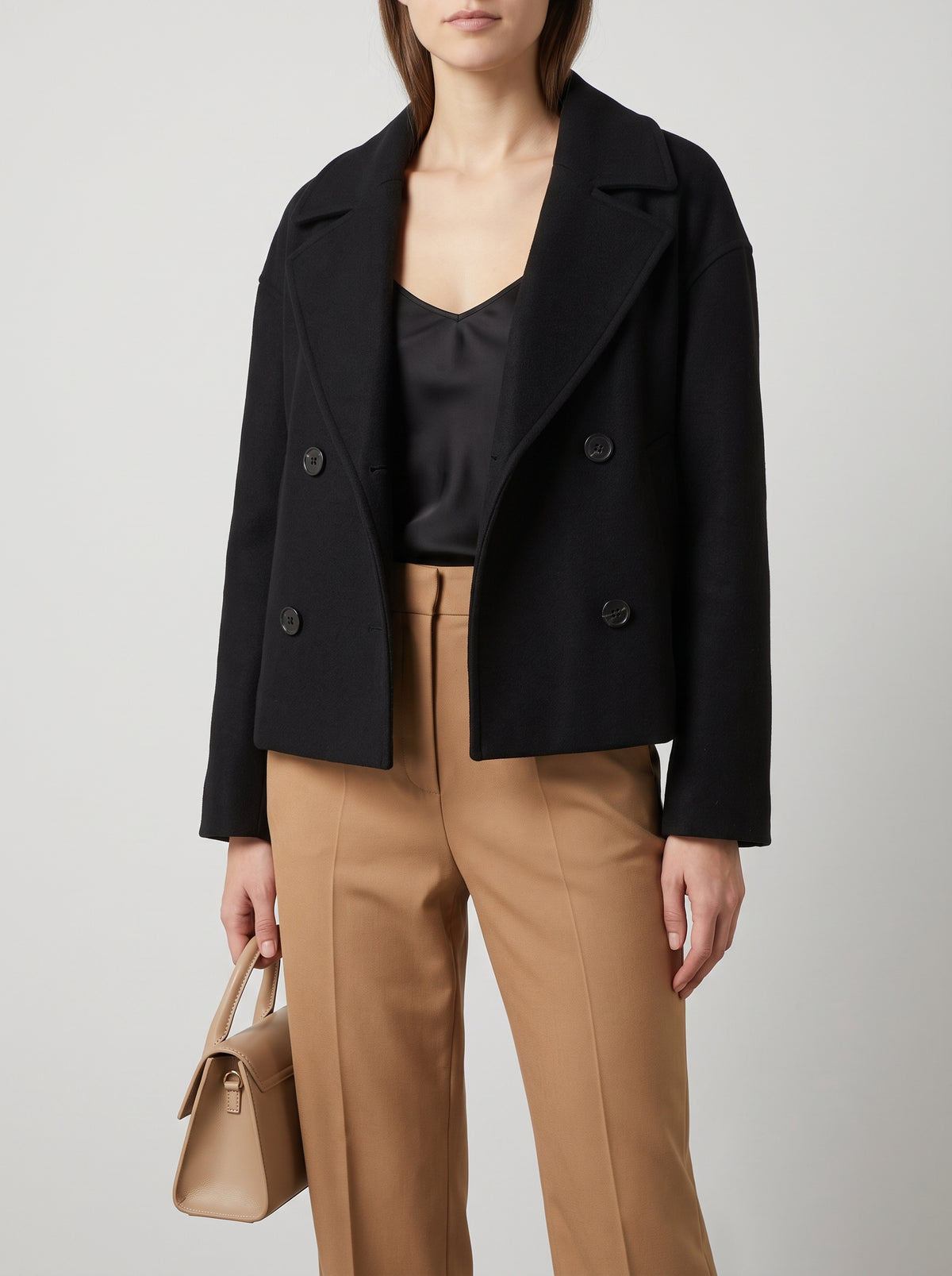 Suzane Short Double-Breasted Coat — Black