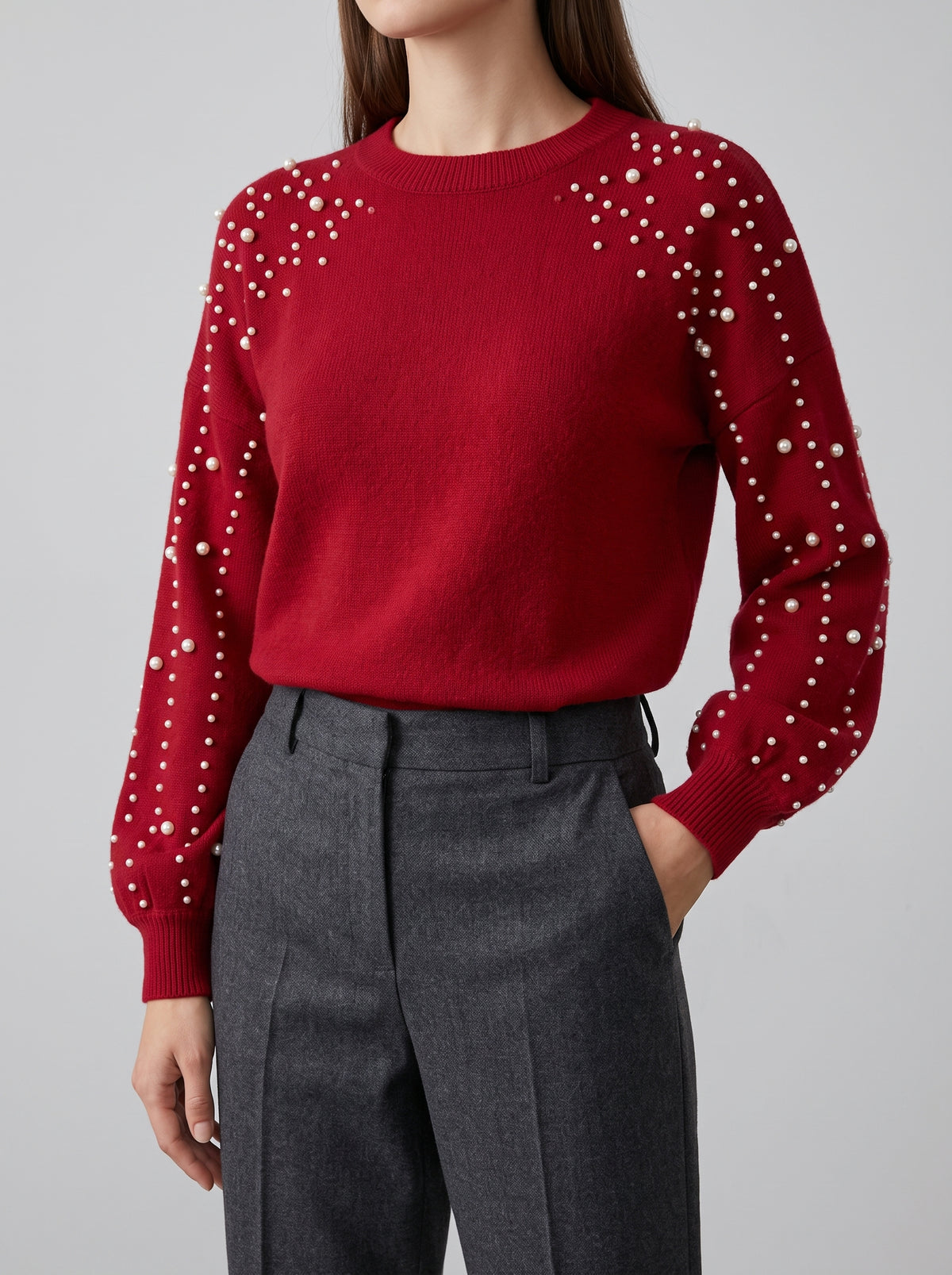 PERRINE — Crew Neck Knitted Jumper - Red