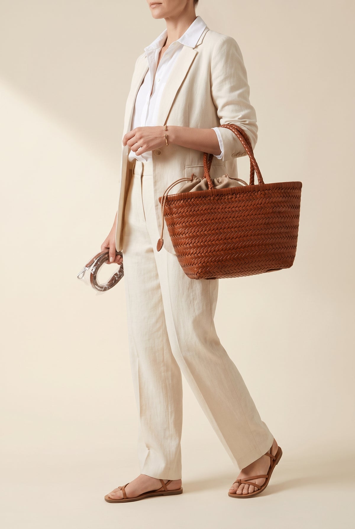 Anais Woven Cowhide Leather Tote — On-Model View