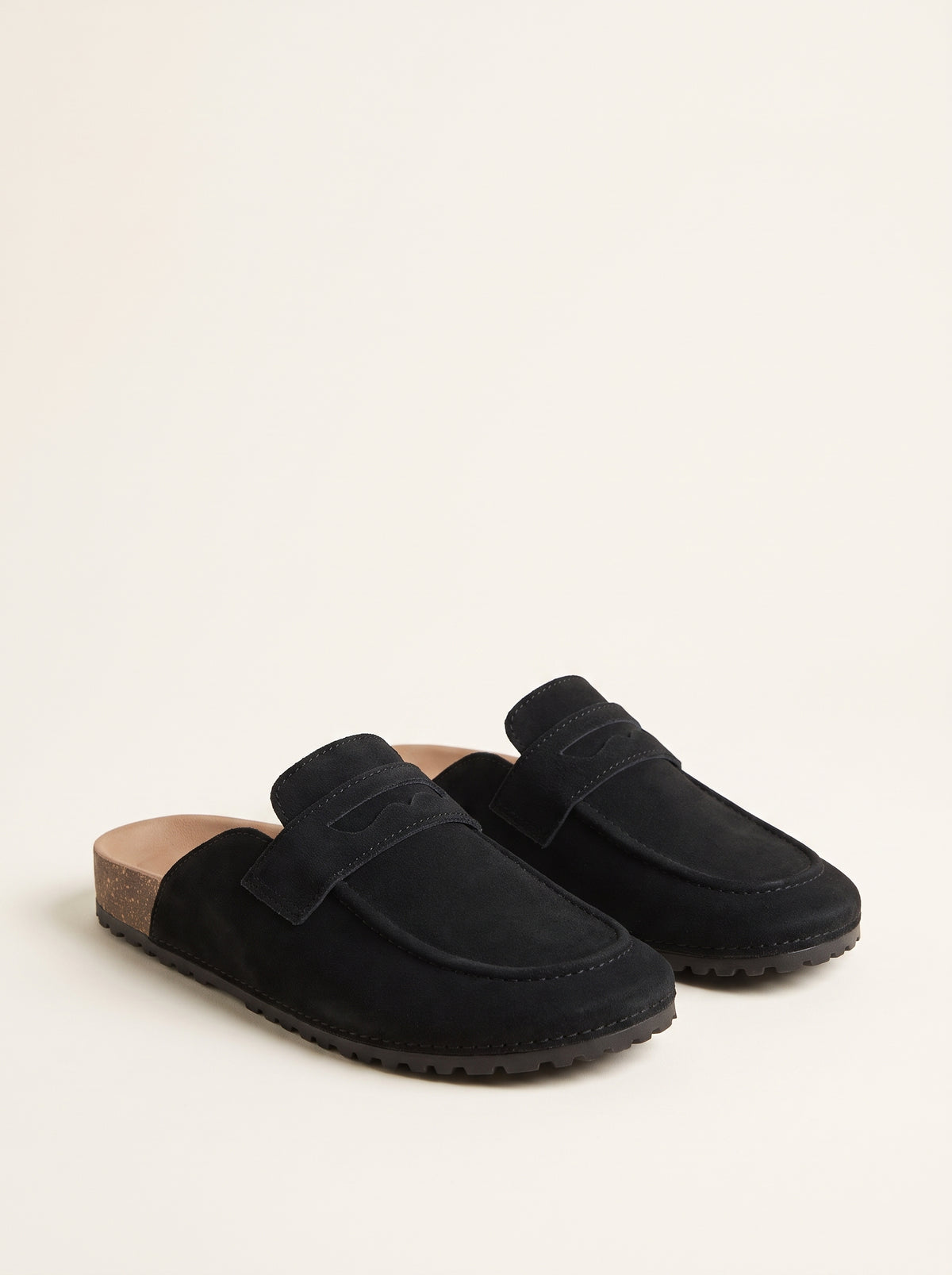 Bianca Cork and Faux Suede Mules — Black