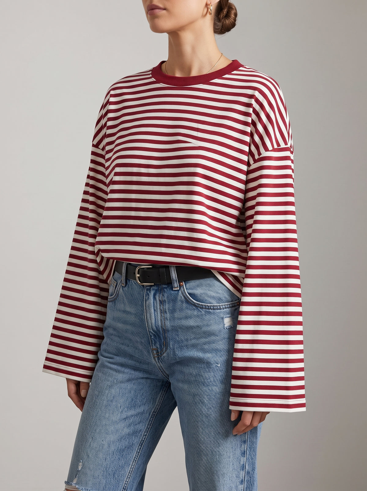 Vivien Oversized Striped Knitted Jumper - Burgundy