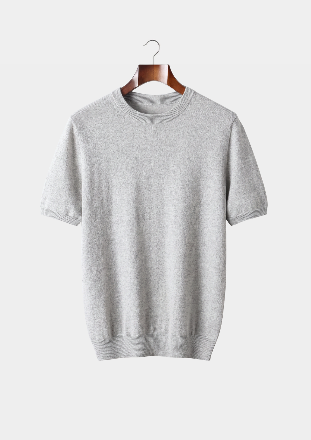 T-Shirt col rond classique en cachemire premium gris clair