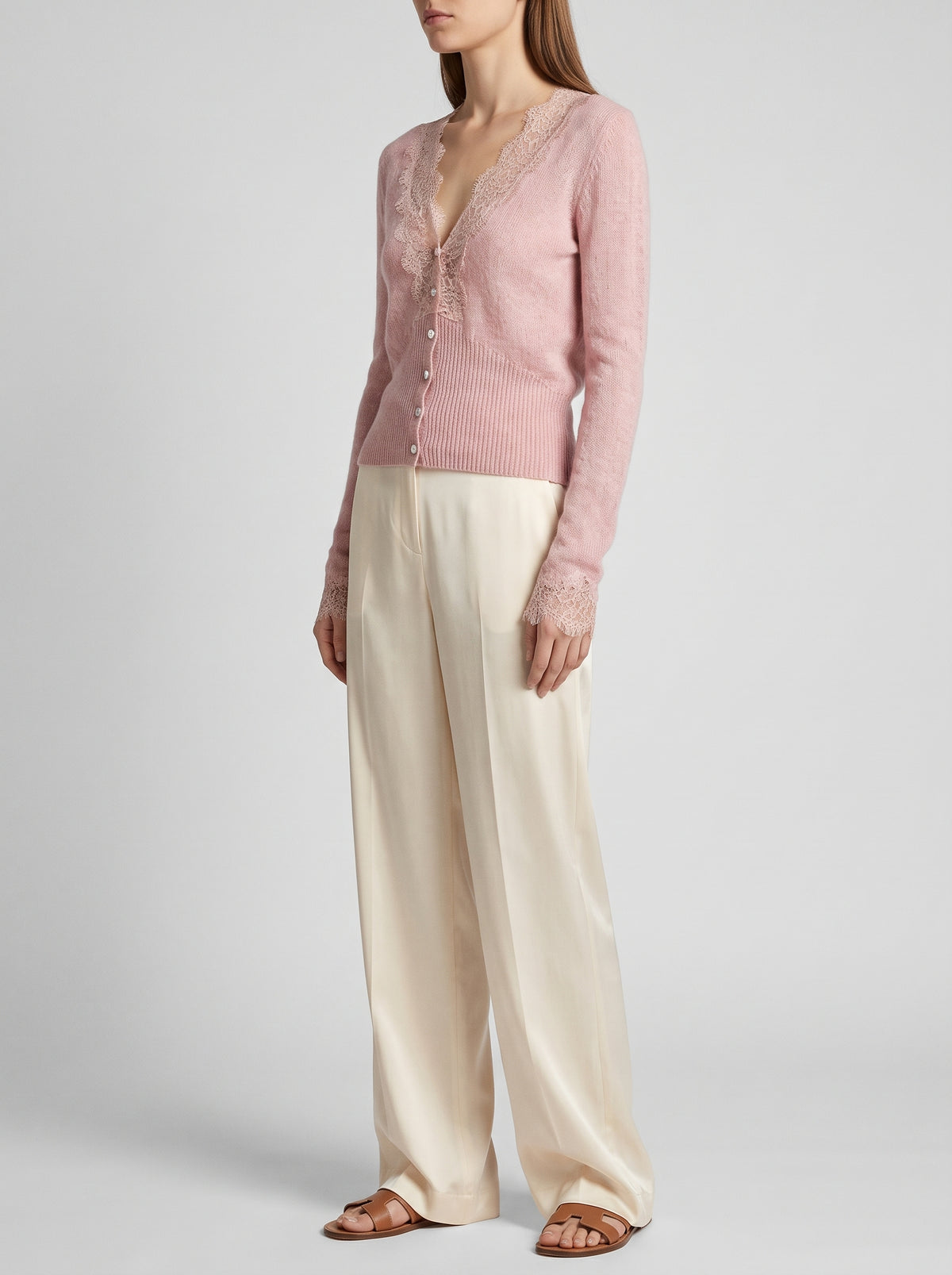 Aurelie Knitted Lace Cardigan - Pink