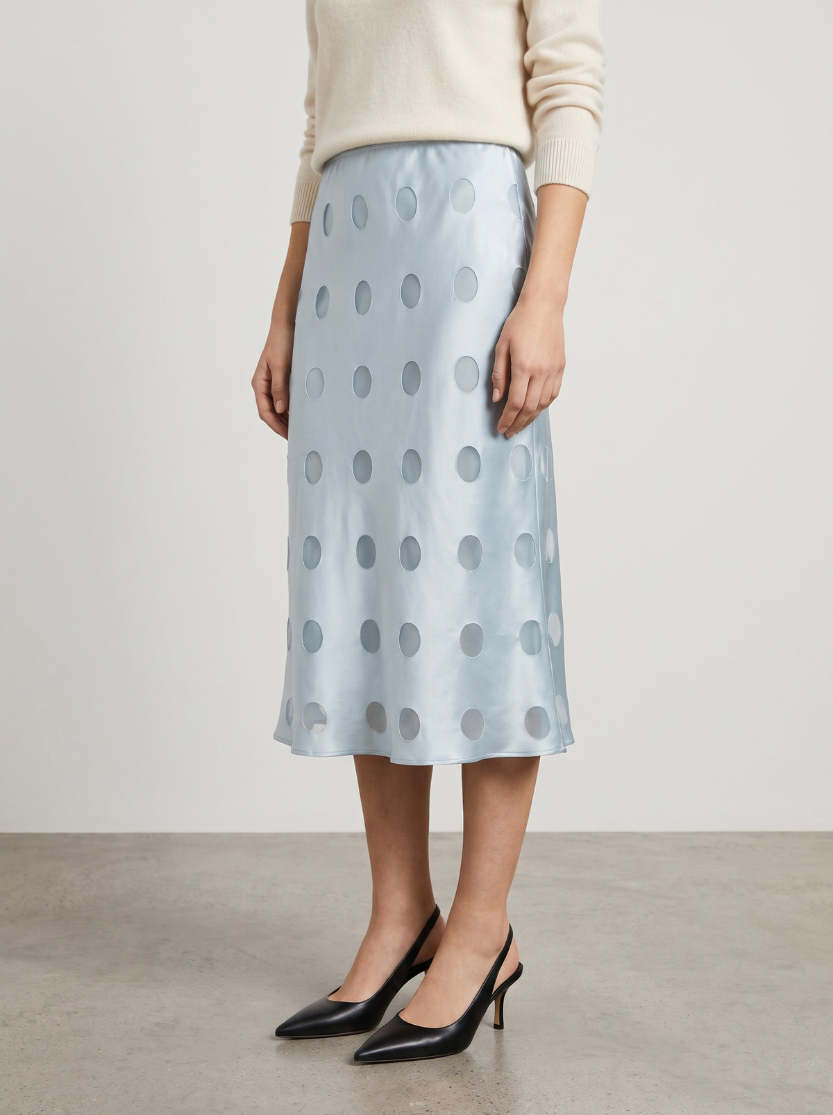 Jupe midi Aislinne transparente à pois - Bleu clair
