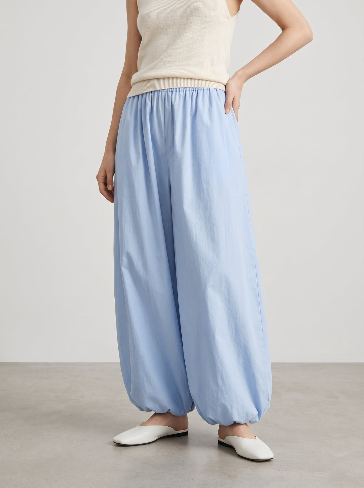 Inga Cotton Elastic-Waist Baggy Pants — Blue
