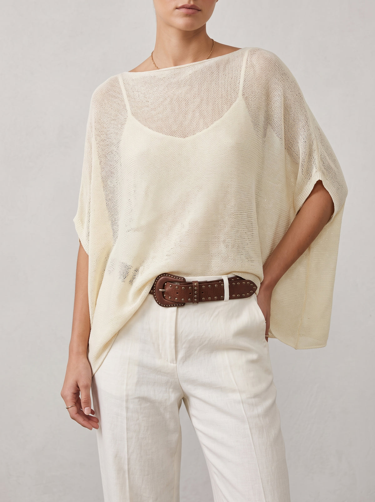 Asymmetric Sheer Knit Poncho Top — Light Yellow