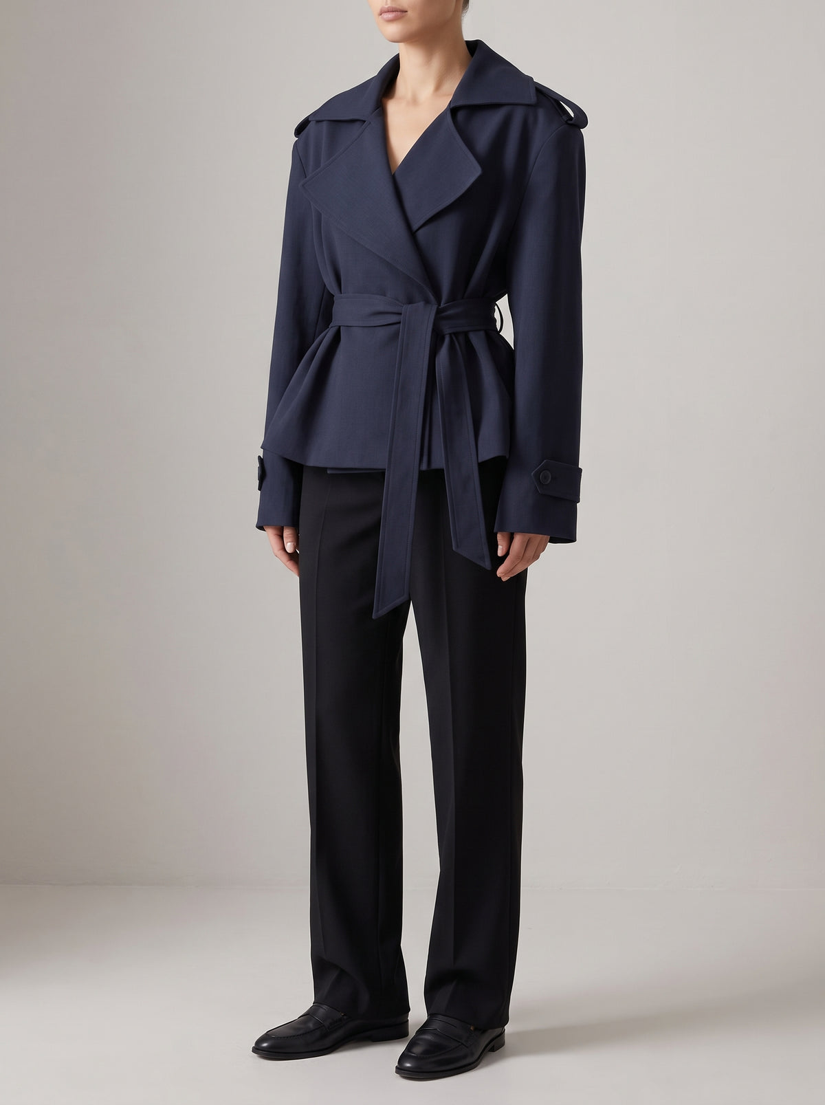 Barbara Short Belted Trench Coat - Navy