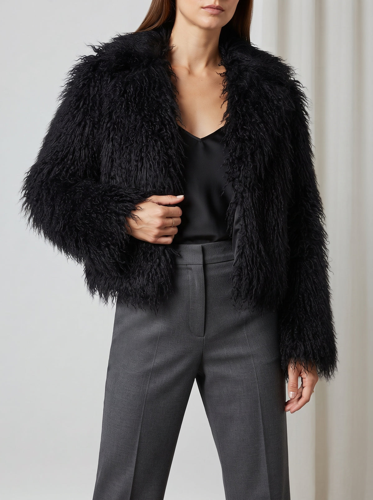 Liza Dense-Pile Faux Fur Coat — Black
