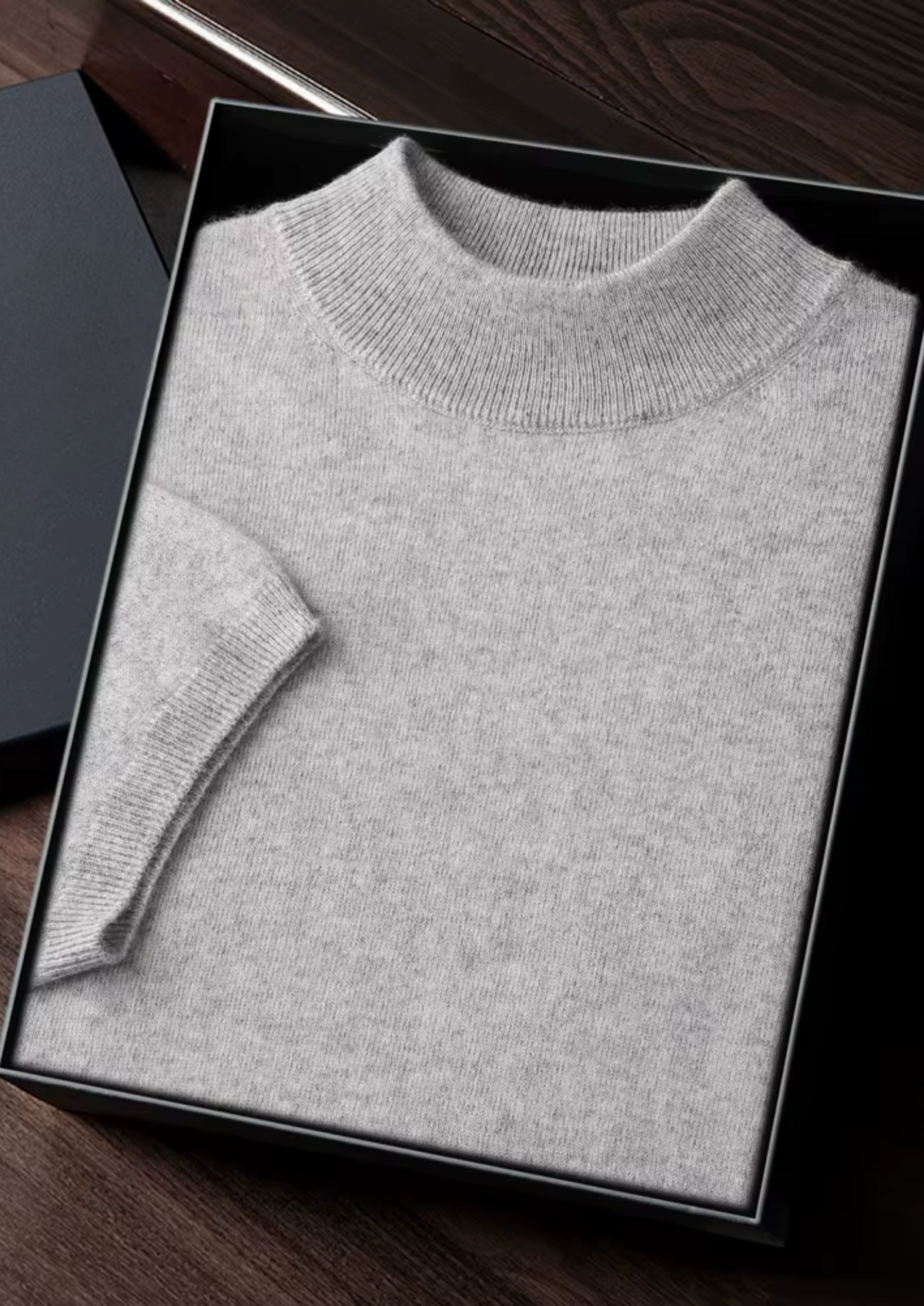 T-Shirt col montant en cachemire premium gris clair