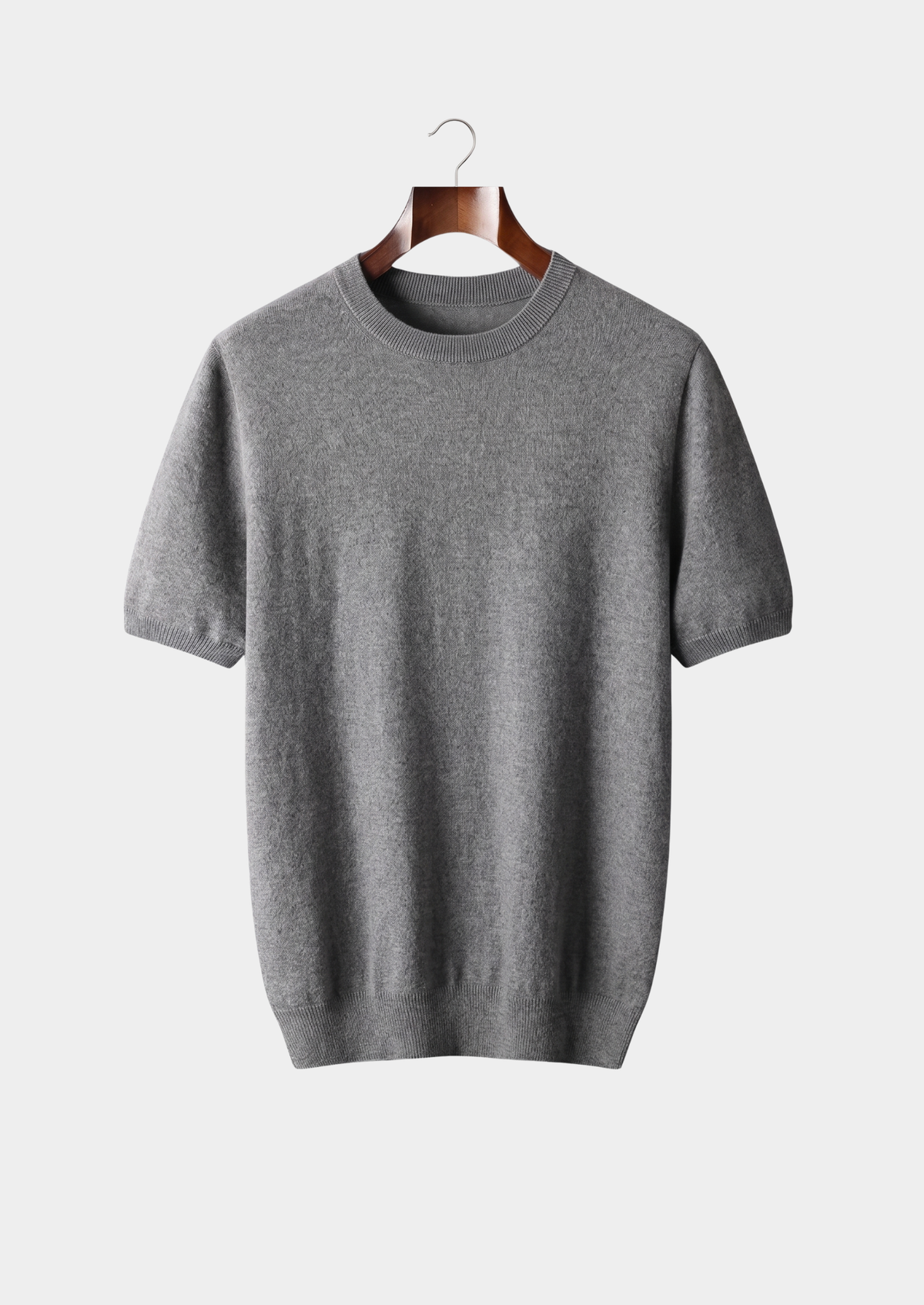 T-Shirt col rond classique en cachemire premium gris foncé