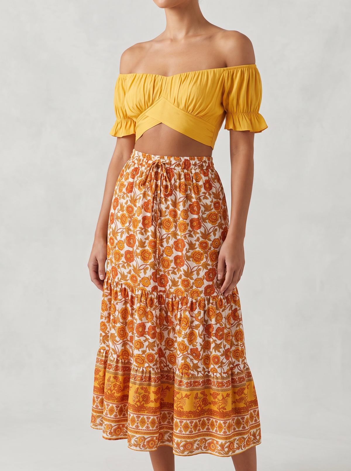 Celeste Flowing Puff Sleeve Crop Top - Yellow